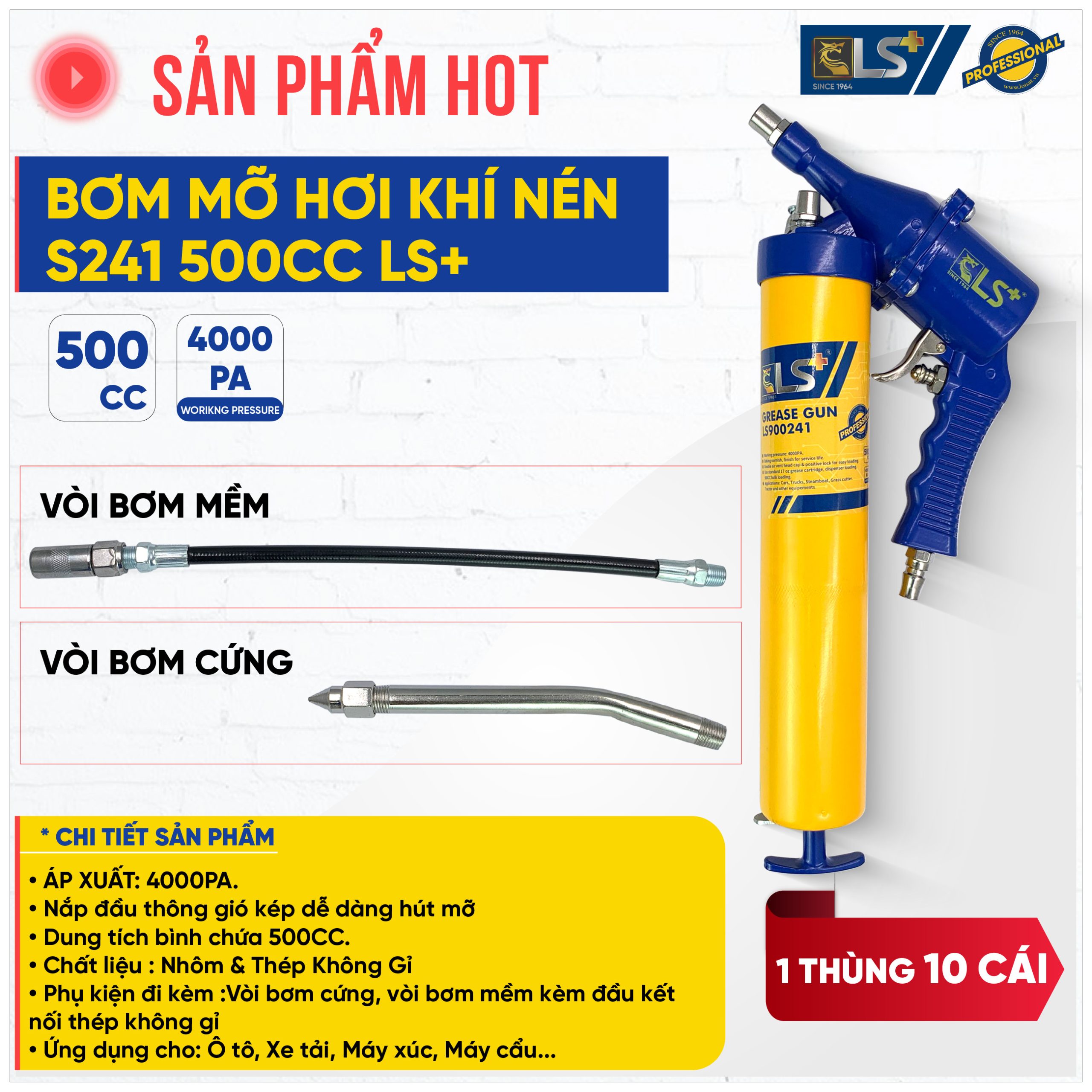 Hình ảnh 2 của mặt hàng Bơm Mỡ Hơi Khí Nén S241-500cc