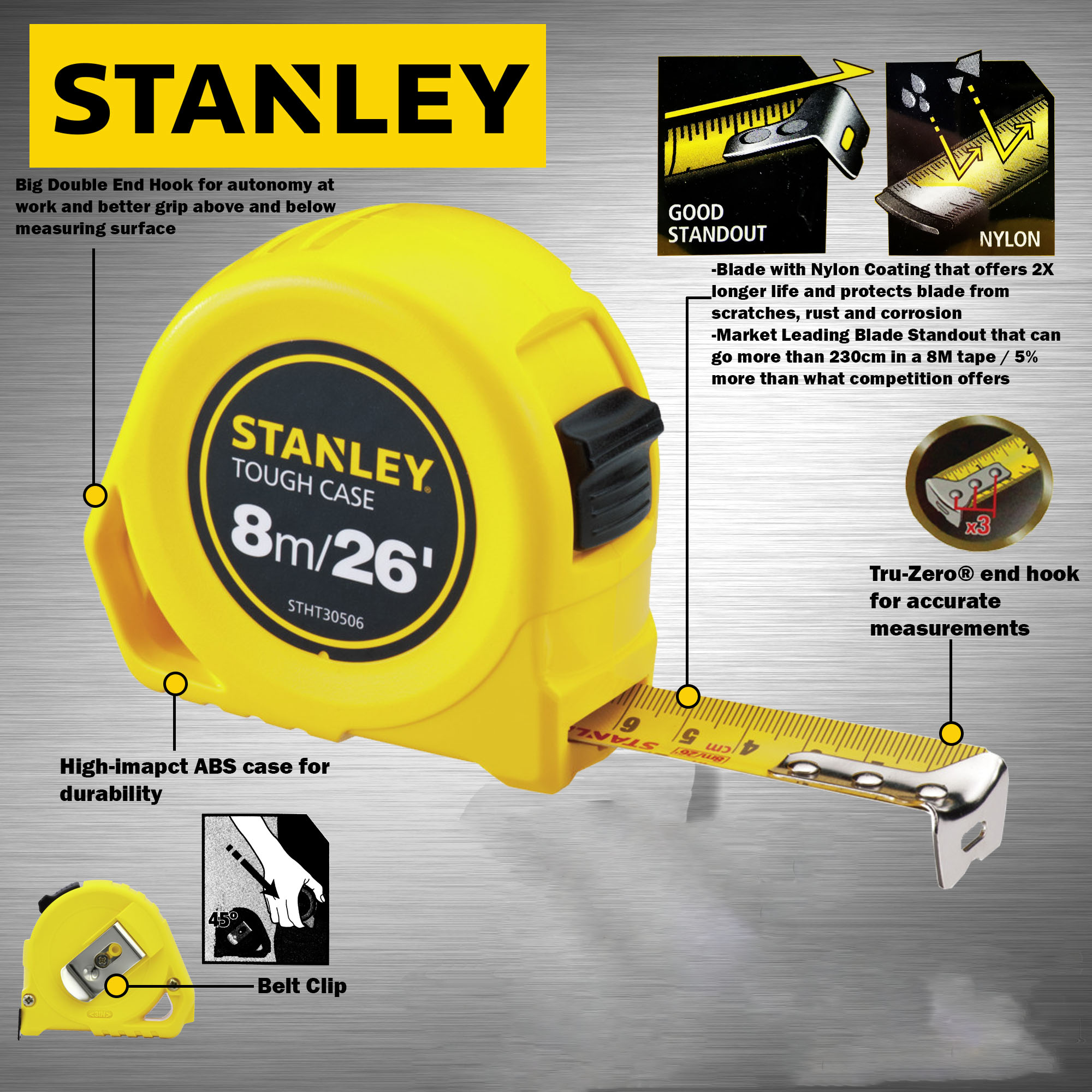 Hình ảnh 1 của mặt hàng Thước cuộn TOUGH CASE 8M Stanley STHT30506-8