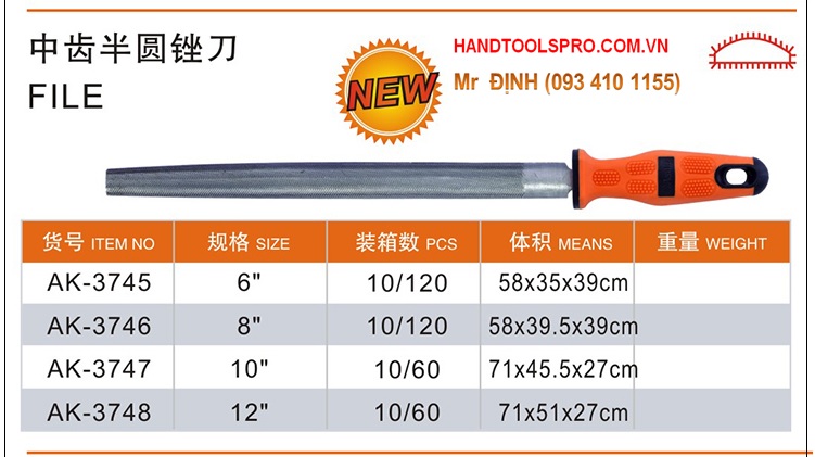 Hình ảnh 9 của mặt hàng Giũa bán nguyệt (cán bọc nhựa dẻo) 10"/250mm