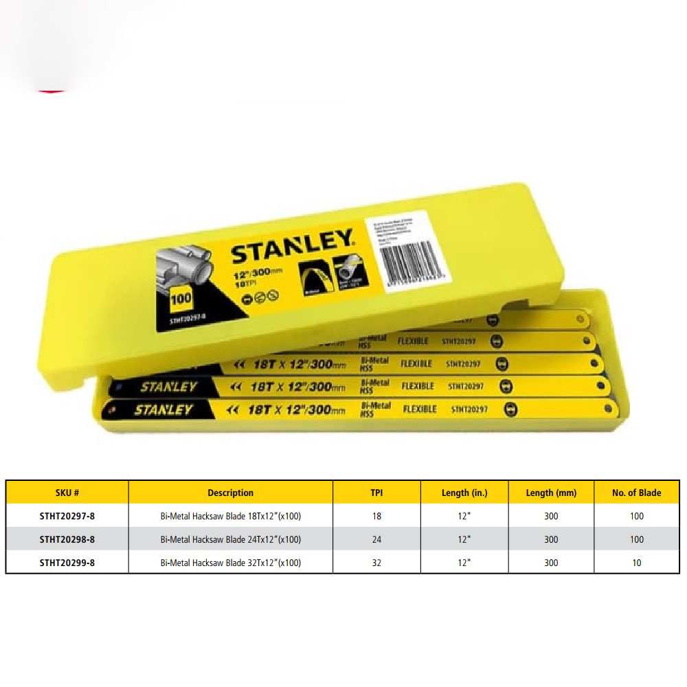 Hình ảnh 1 của mặt hàng Lưỡi cưa thẳng BI-METAL 24Tx12"/300mm (Hộp 100 lưỡi) Stanley STHT20298-8