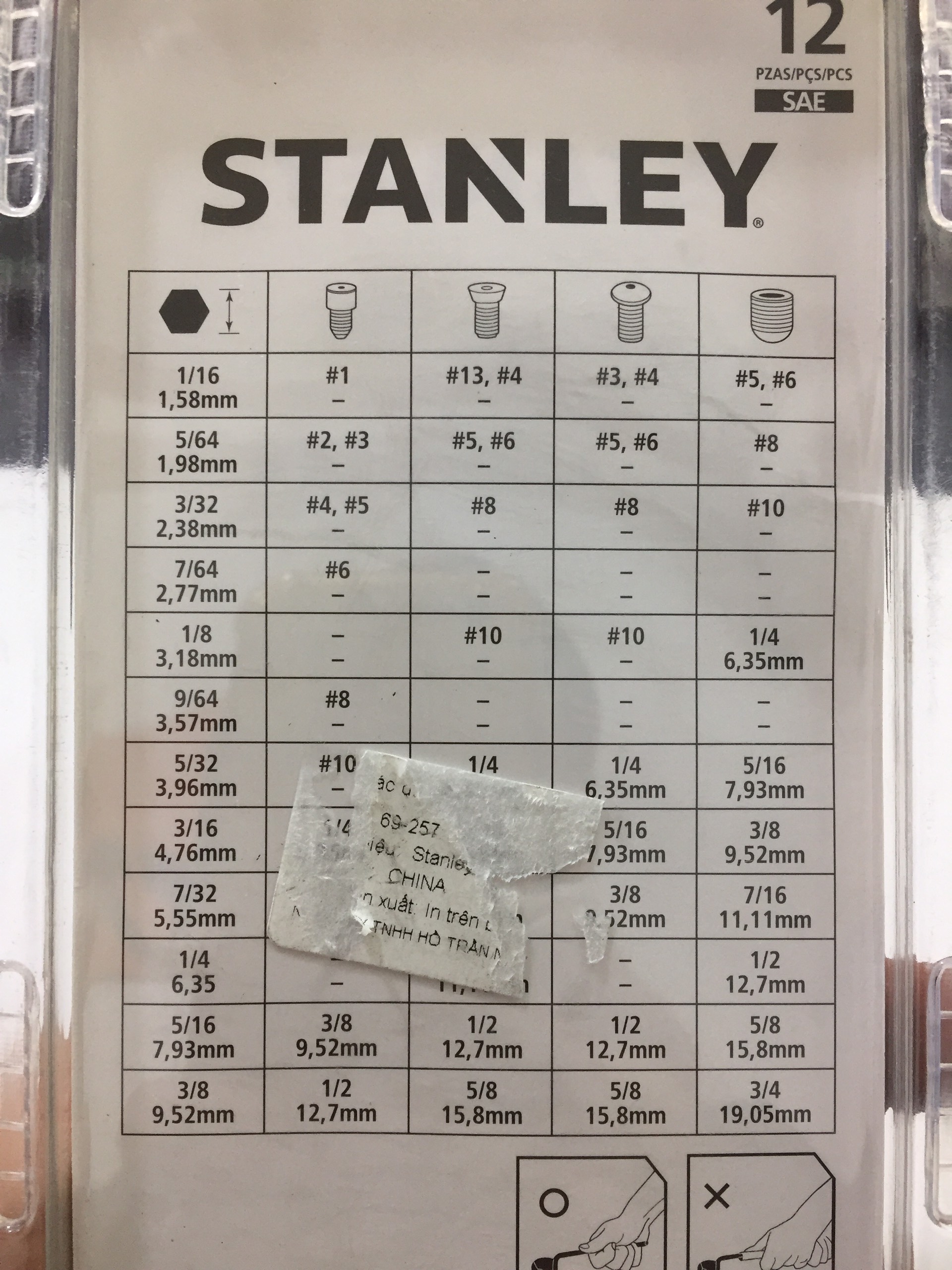 Hình ảnh 9 của mặt hàng Lục giác hệ INCH 12 chi tiết Stanley 69-257