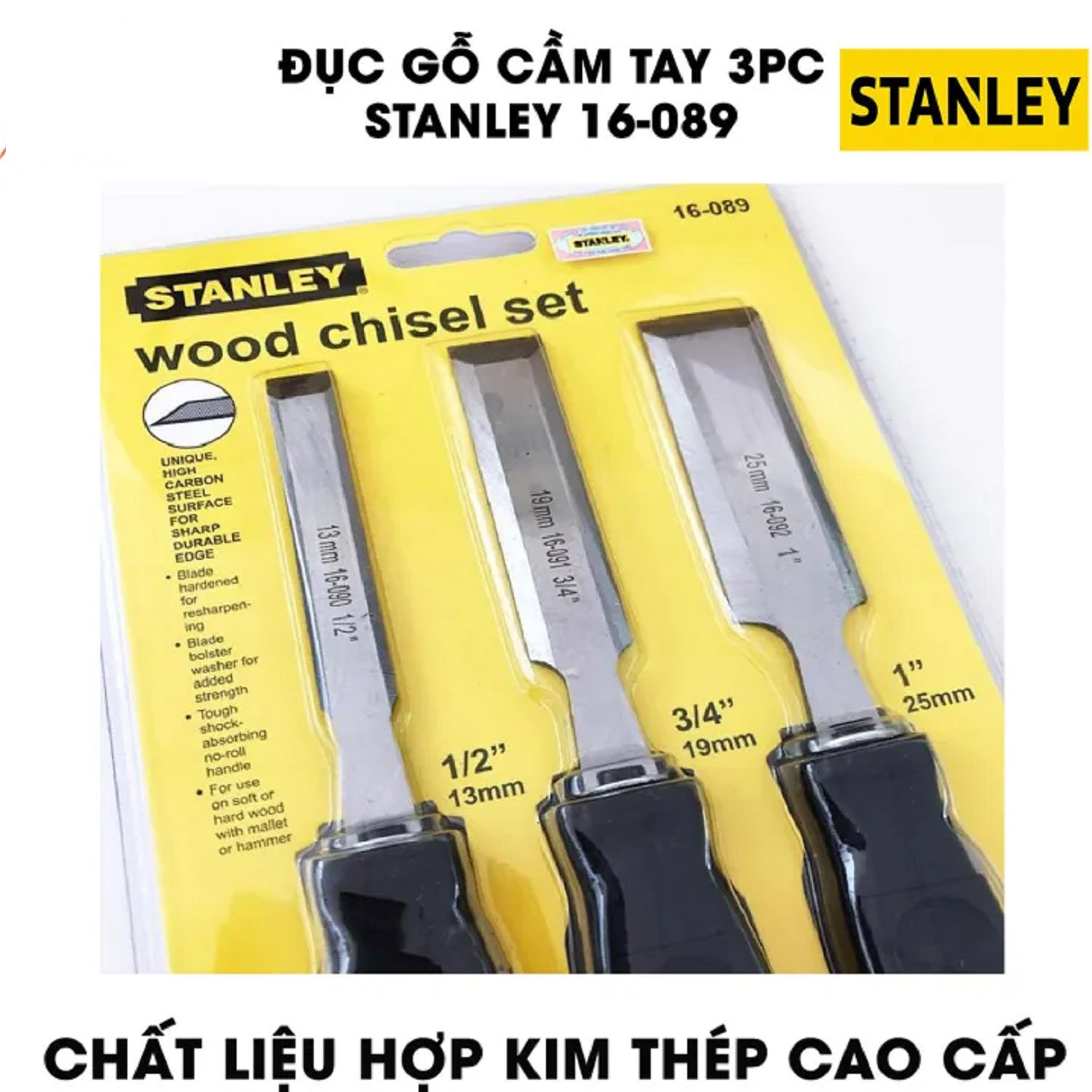 Hình ảnh 10 của mặt hàng Đục gỗ cầm tay bộ 3 cái (13,19,25mm) Stanley 16-089