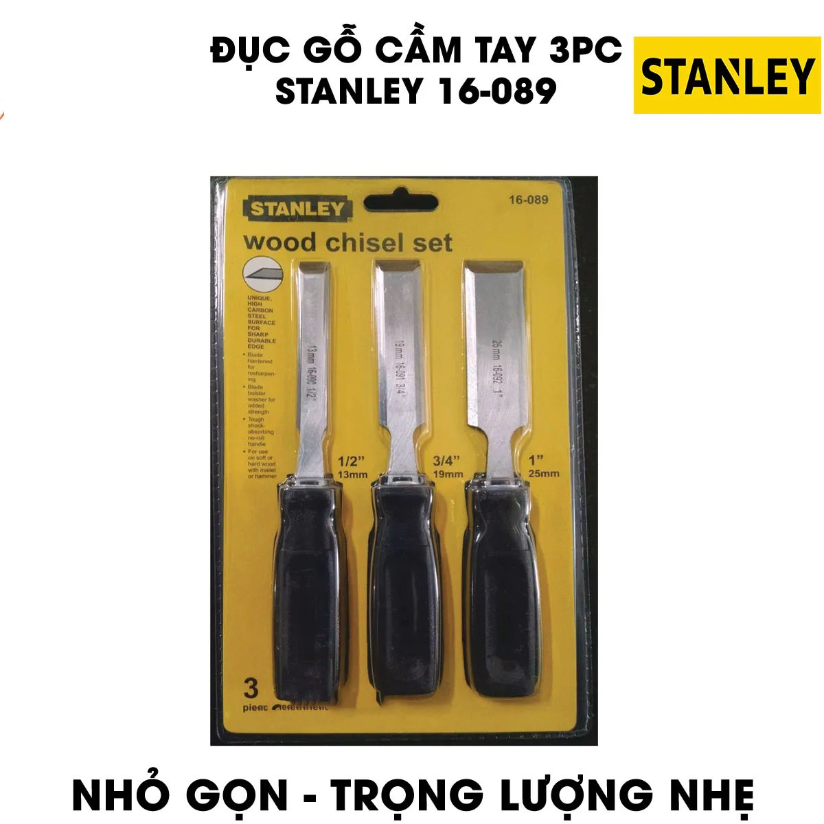 Hình ảnh 12 của mặt hàng Đục gỗ cầm tay bộ 3 cái (13,19,25mm) Stanley 16-089