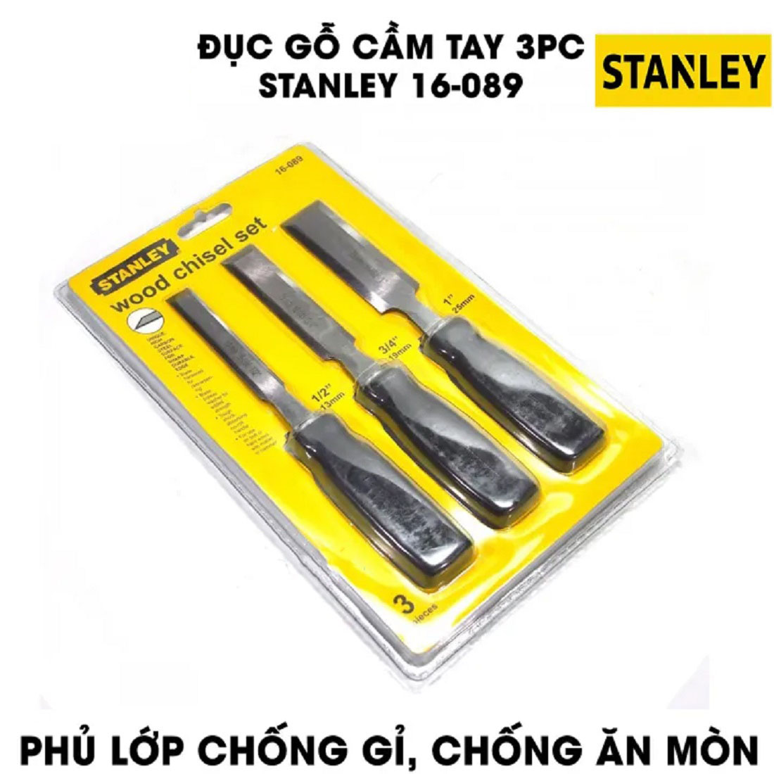 Hình ảnh 13 của mặt hàng Đục gỗ cầm tay bộ 3 cái (13,19,25mm) Stanley 16-089