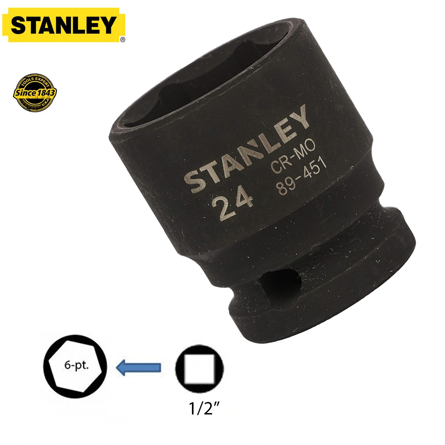 Hình ảnh 7 của mặt hàng Đầu tuýp 1/2" 24mm Stanley STMT89451-8B