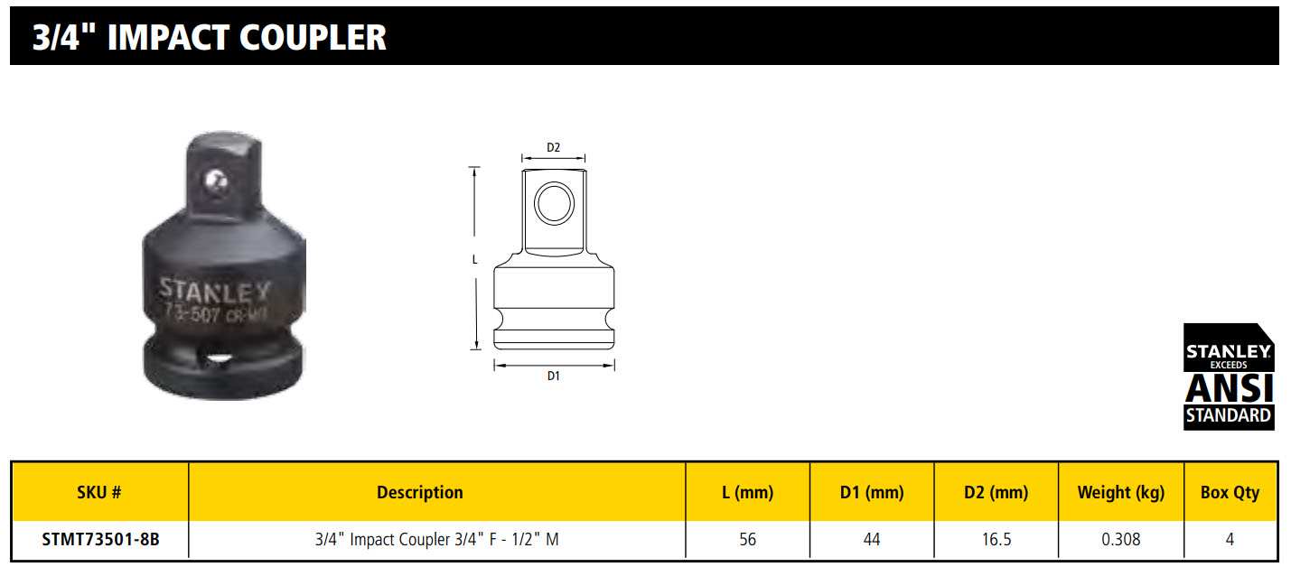 Hình ảnh 2 của mặt hàng Cần siết đầu chuyển 3/4" 3/4" F x 1/2" M Stanley STMT73501-8B