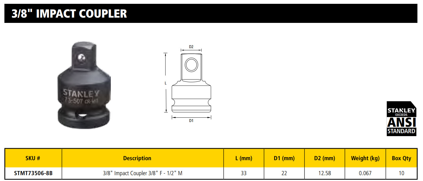 Hình ảnh 2 của mặt hàng Cần siết đầu chuyển 38/" 3/8" F-1/2"M Stanley STMT73506-8B