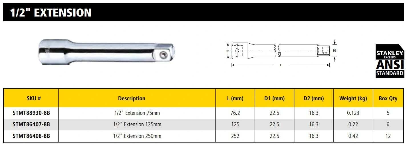 Hình ảnh 6 của mặt hàng Cần siết nối 1/2"-250mm Stanley STMT86408-8B