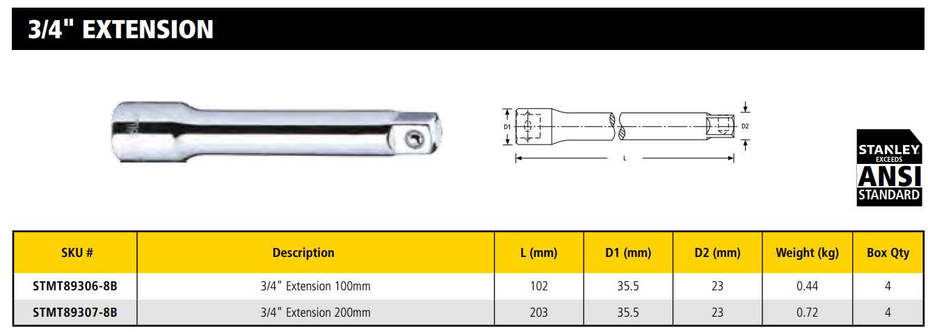 Hình ảnh 3 của mặt hàng Cần siết nối 3/4" 100mm Stanley STMT89306-8B