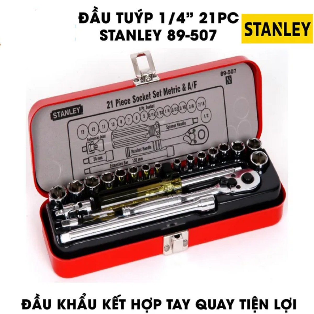 Hình ảnh 5 của mặt hàng Đầu tuýp 1/4" 21 chi tiết Stanley 89-507