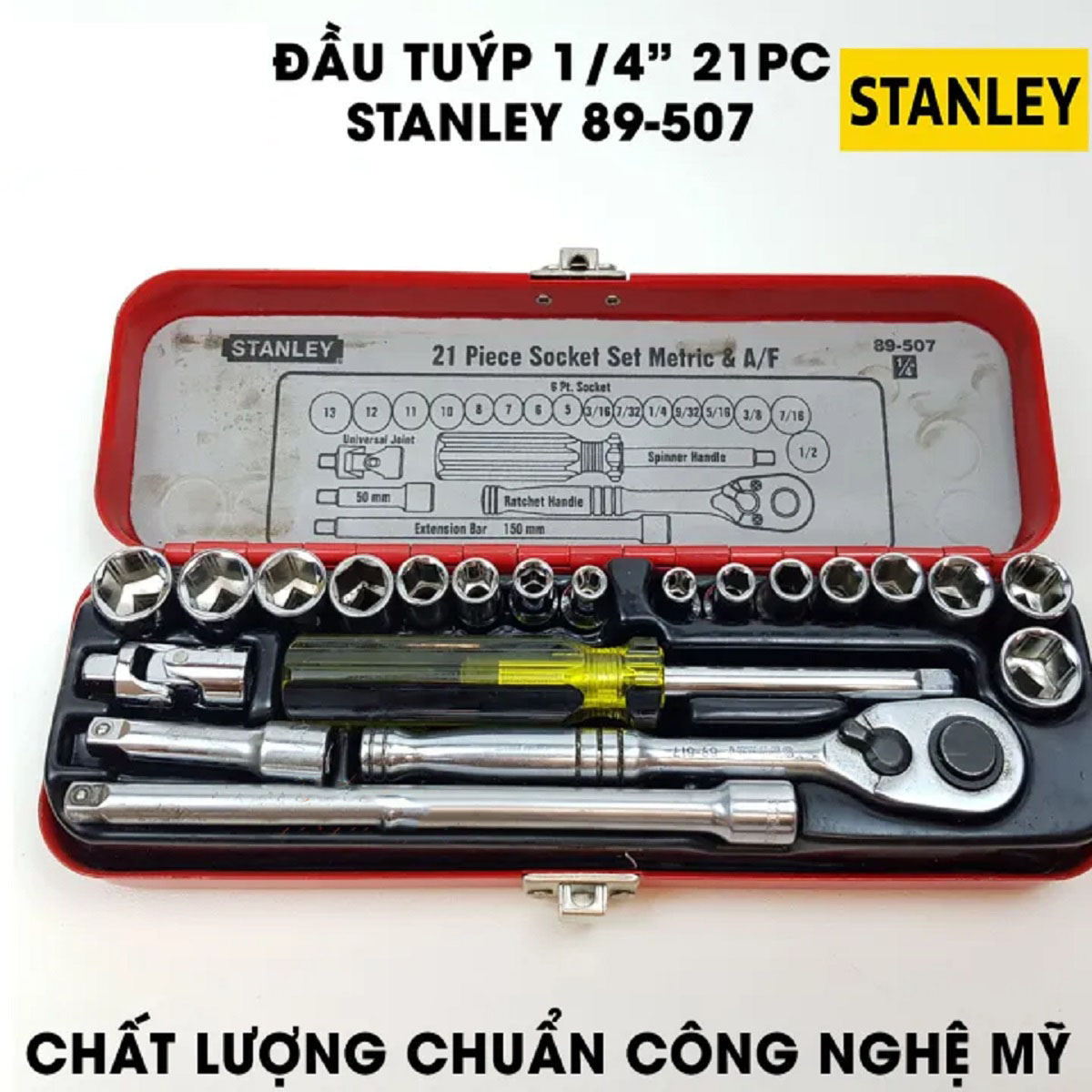 Hình ảnh 6 của mặt hàng Đầu tuýp 1/4" 21 chi tiết Stanley 89-507