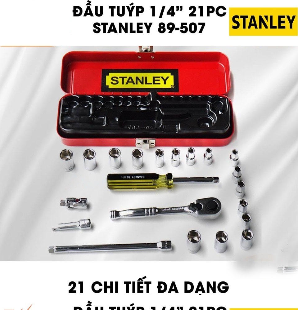 Hình ảnh 4 của mặt hàng Đầu tuýp 1/4" 21 chi tiết Stanley 89-507