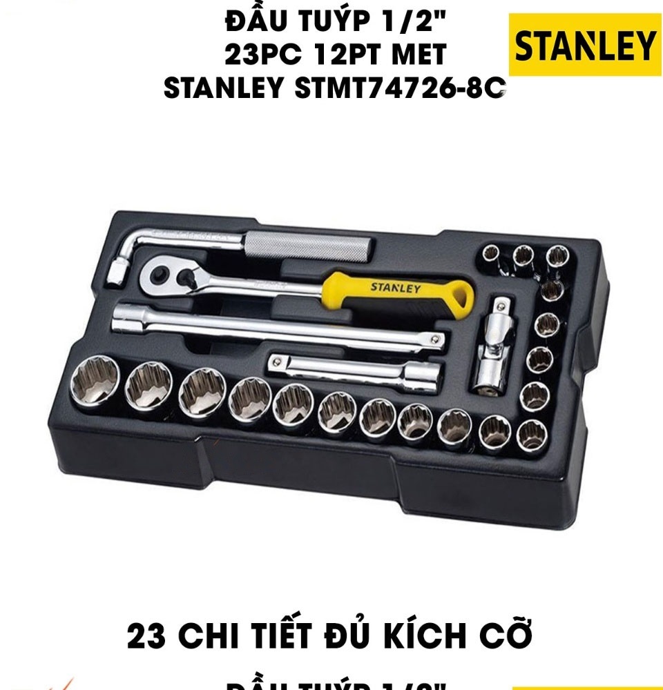 Hình ảnh 1 của mặt hàng Đầu tuýp 23PC 1/2" 12PT met Stanley STMT74726-8C