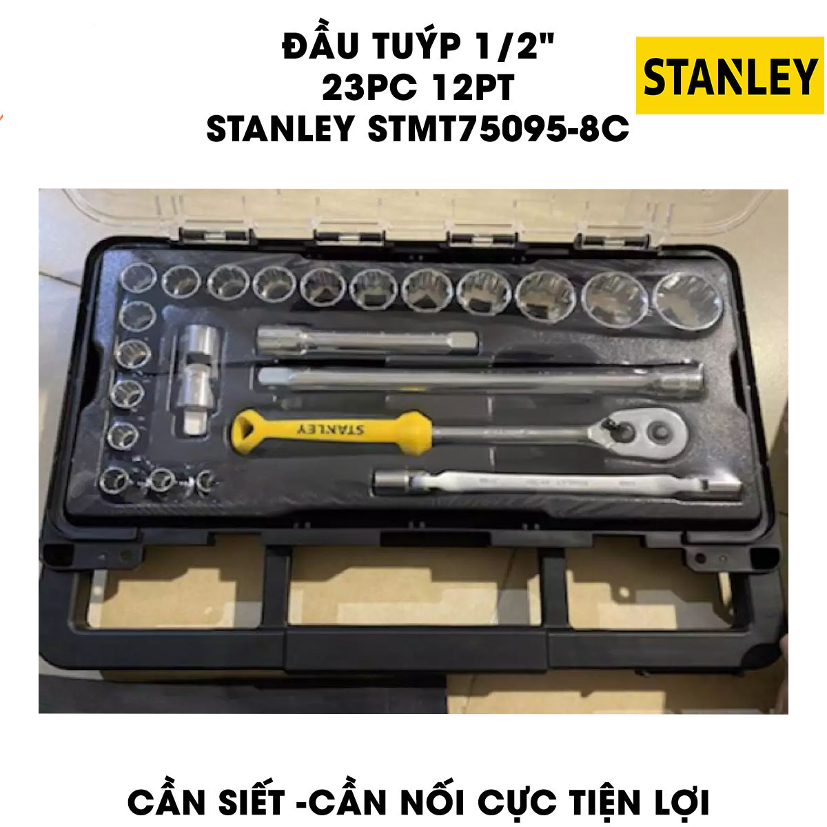 Hình ảnh 2 của mặt hàng Đầu tuýp 1/2" 12PT 23 chi tiết Stanley STMT75095-8C