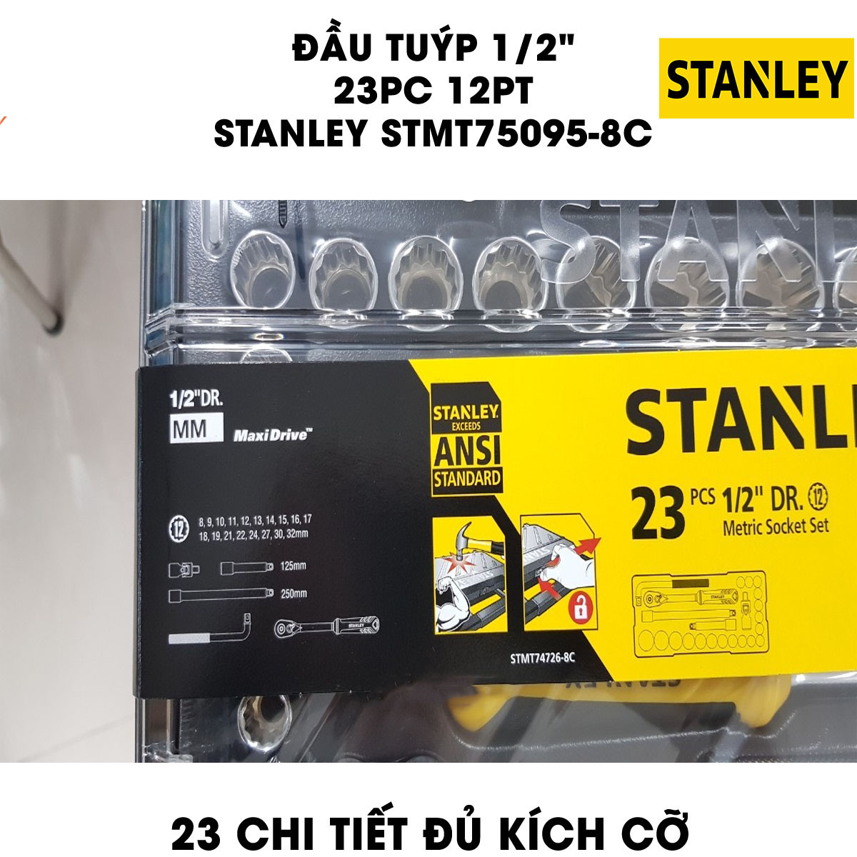Hình ảnh 6 của mặt hàng Đầu tuýp 1/2" 12PT 23 chi tiết Stanley STMT75095-8C