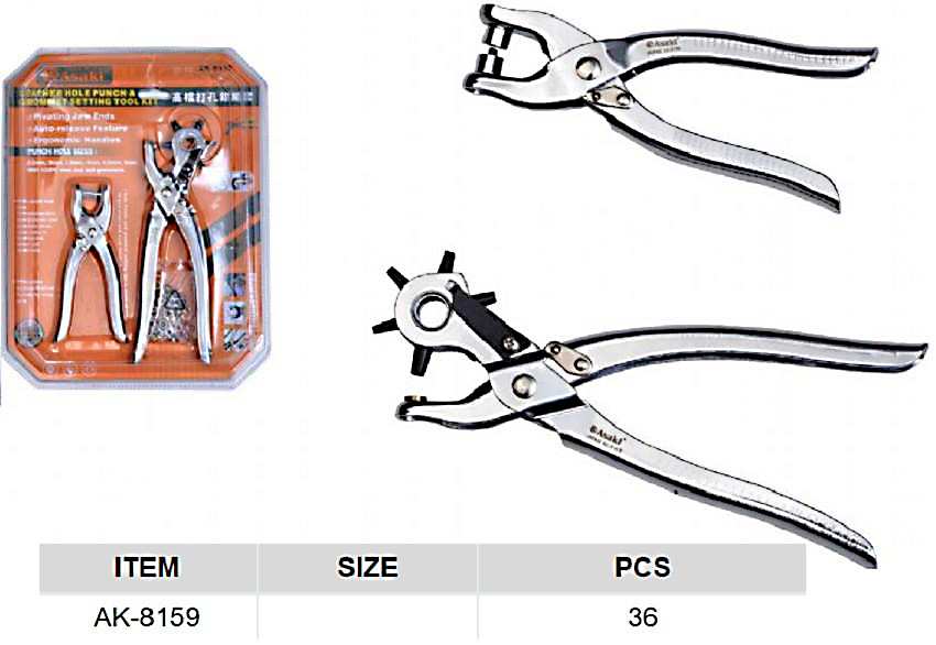 Hình ảnh 7 của mặt hàng Bộ kềm bấm lỗ và khoen 2.5 - 3 - 3.5  4 - 4.5 - 5 mm Asaki AK-8159