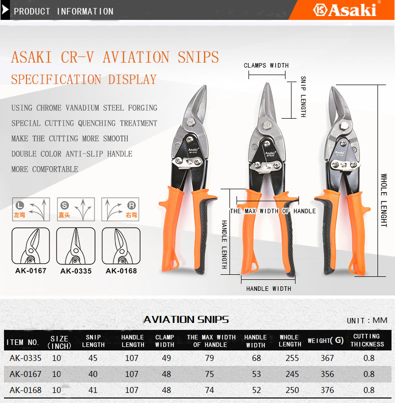 Hình ảnh 4 của mặt hàng Kéo cắt tole phải 10”/250mm Asaki AK-0168