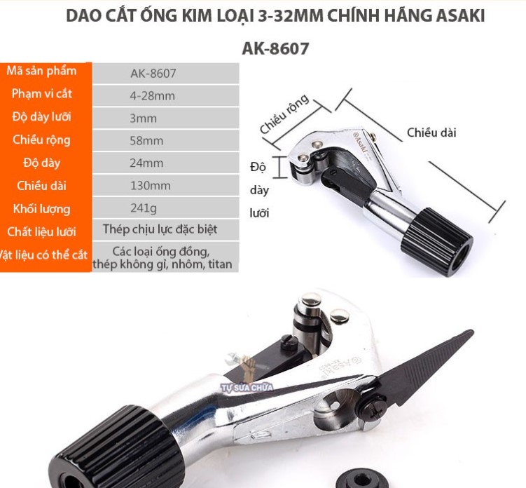 Hình ảnh 3 của mặt hàng Dao cắt ống (đồng, nhôm, titan, inox) 3 – 32mm Asaki AK-8607