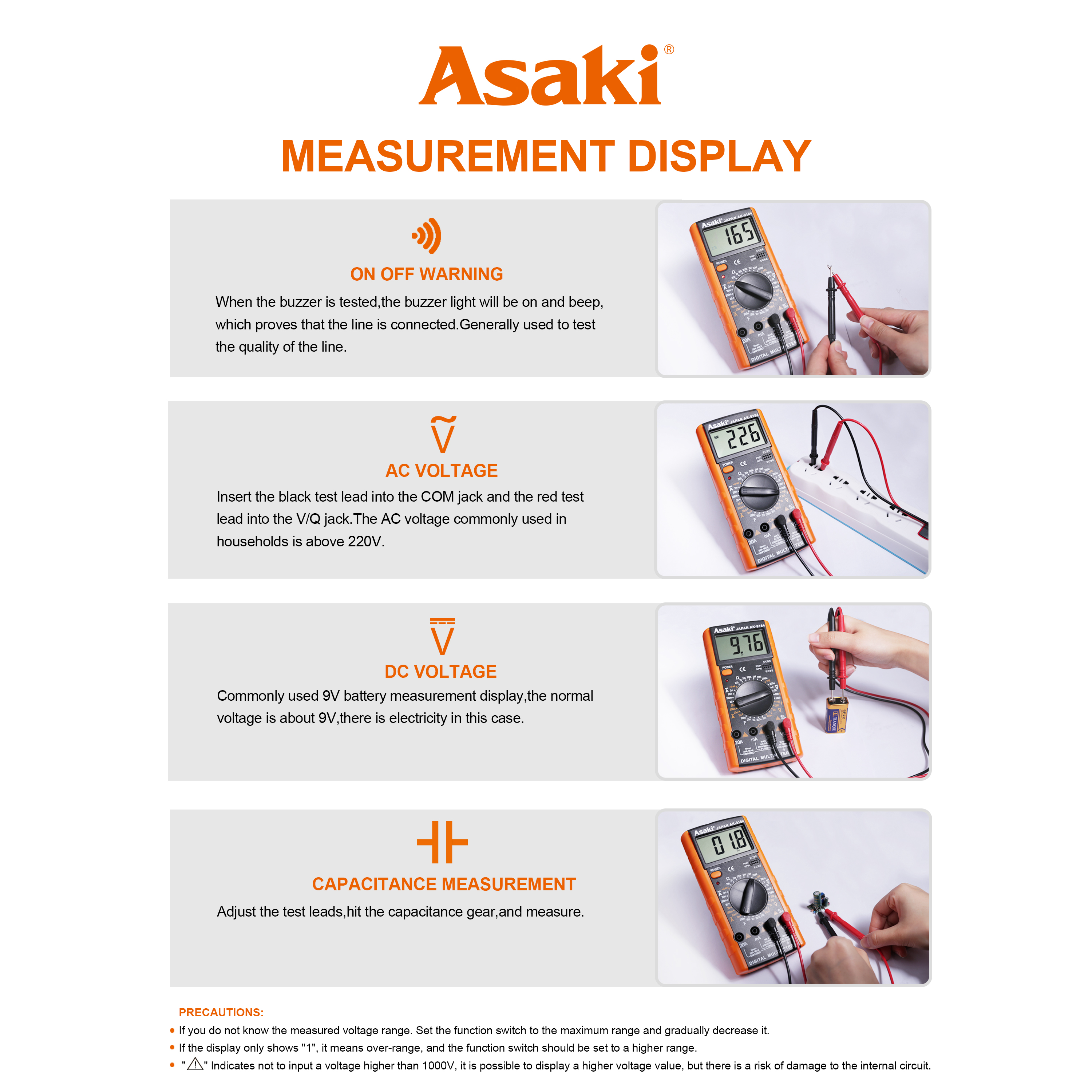 Hình ảnh 6 của mặt hàng Đồng hồ đo điện vạn năng 180 x 80 x 35mm Asaki AK-9184