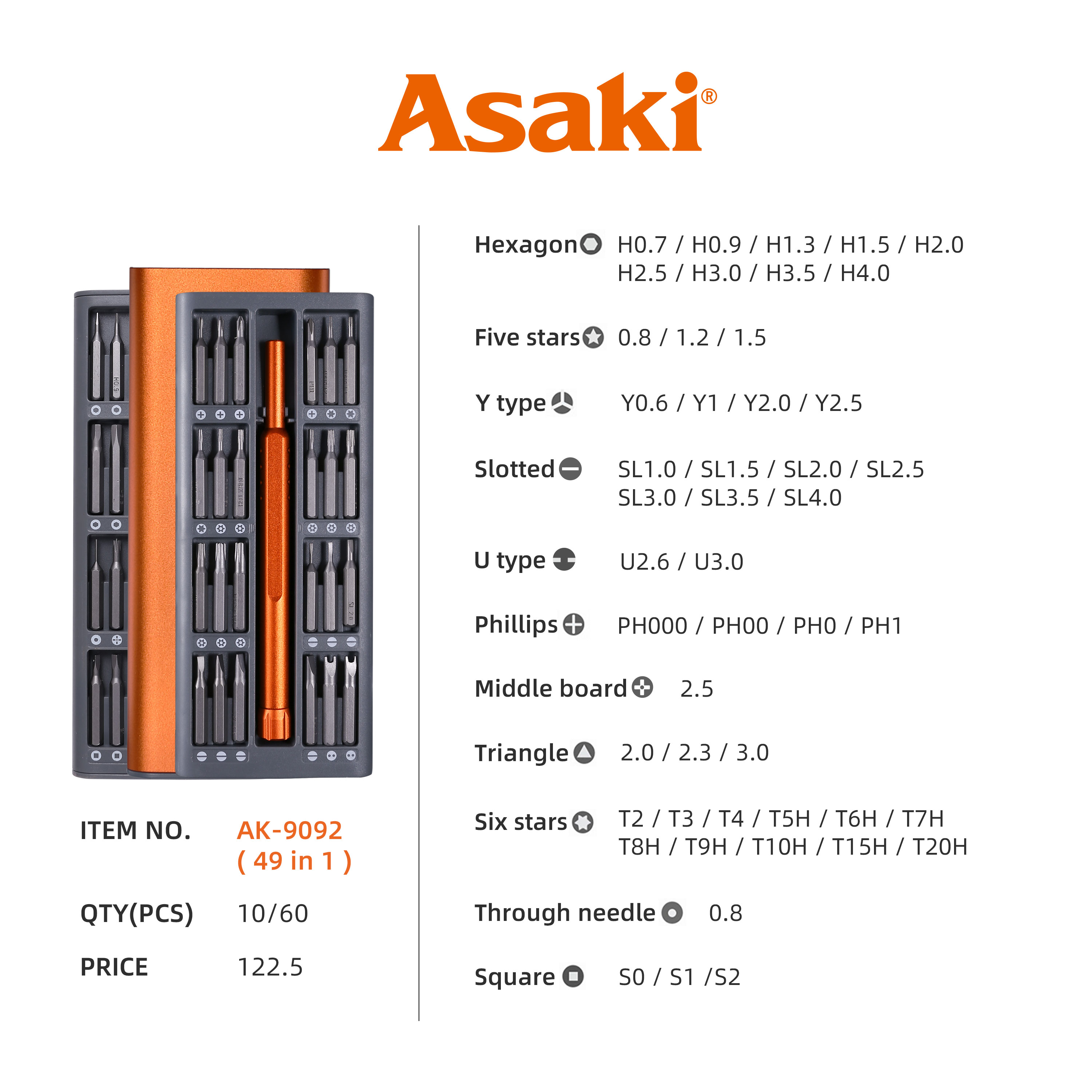Hình ảnh 1 của mặt hàng Bộ tua vít đa năng 49 chi tiết Asaki AK-9092