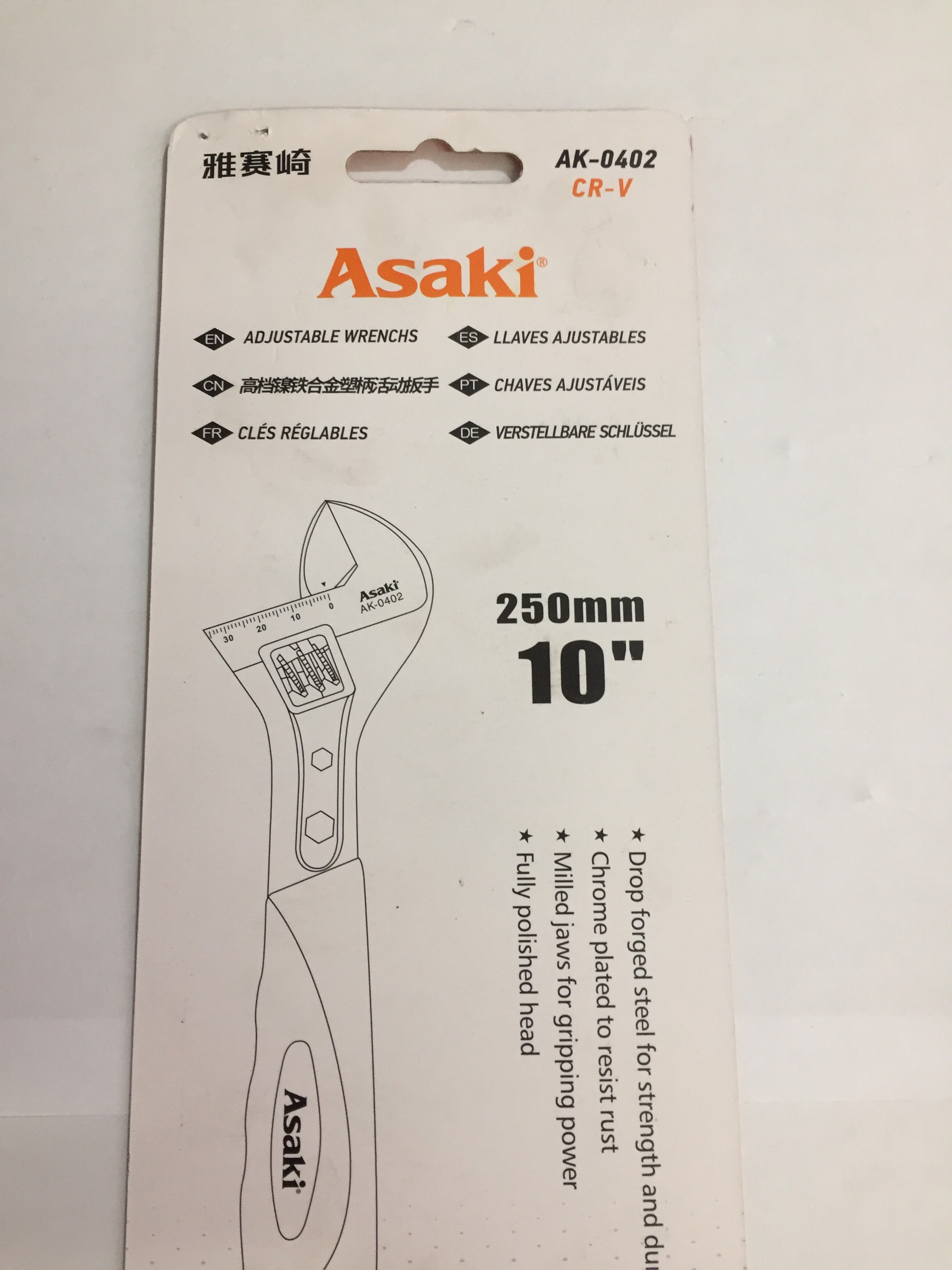 Hình ảnh 13 của mặt hàng Mỏ lết cao cấp Cán bọc nhựa chống trượt (hợp kim niken-sắt) 10''/250mm Asaki AK-0402