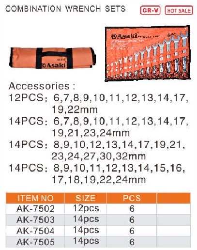 Hình ảnh 1 của mặt hàng Bộ cờ lê vòng miệng 8-24 mm 14 cây (xi mờ) Asaki AK-7505
