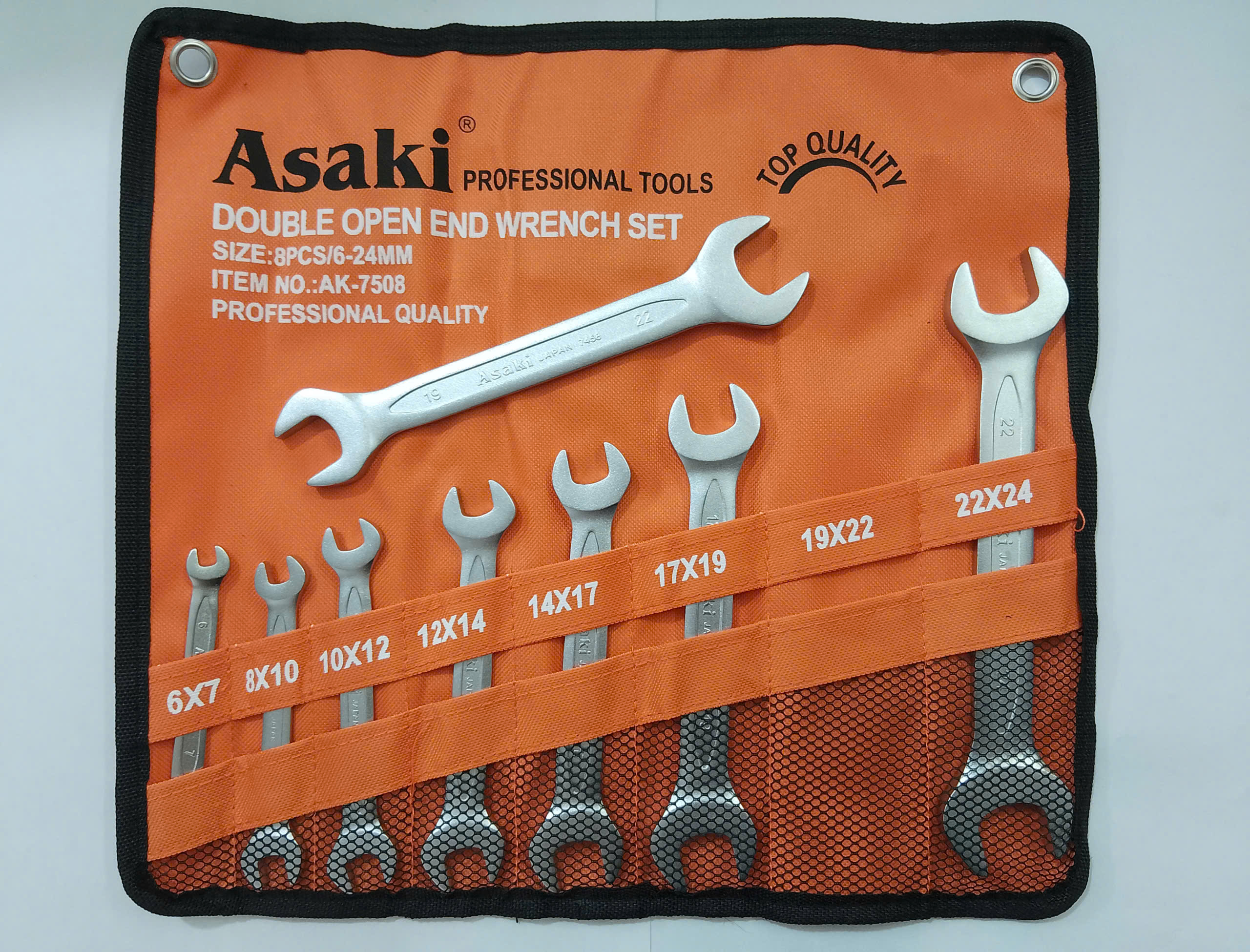 Hình ảnh 12 của mặt hàng Bộ cờ lê 2 đầu miệng 8 cây (xi mờ) Asaki AK-7508