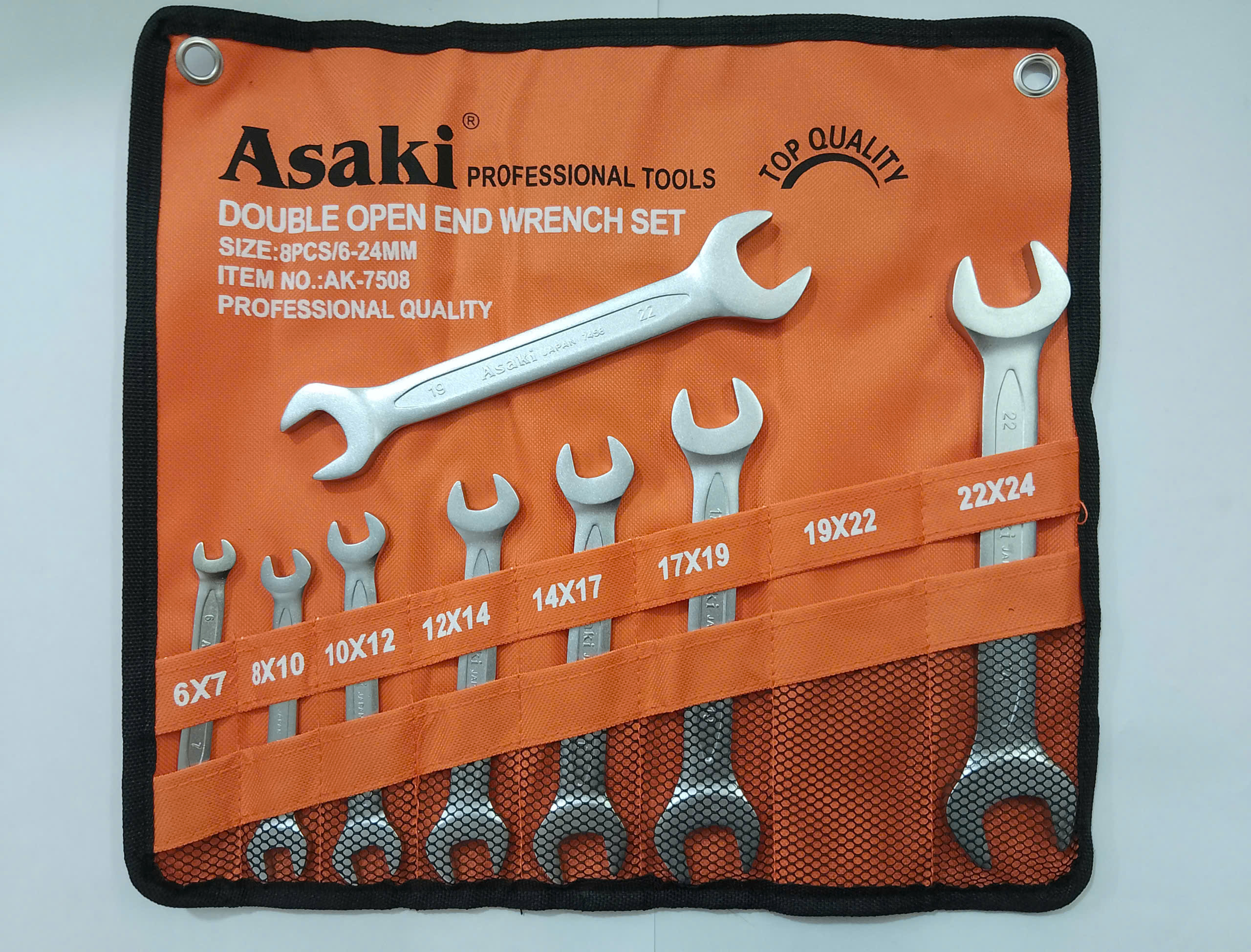 Hình ảnh 13 của mặt hàng Bộ cờ lê 2 đầu miệng 8 cây (xi mờ) Asaki AK-7508