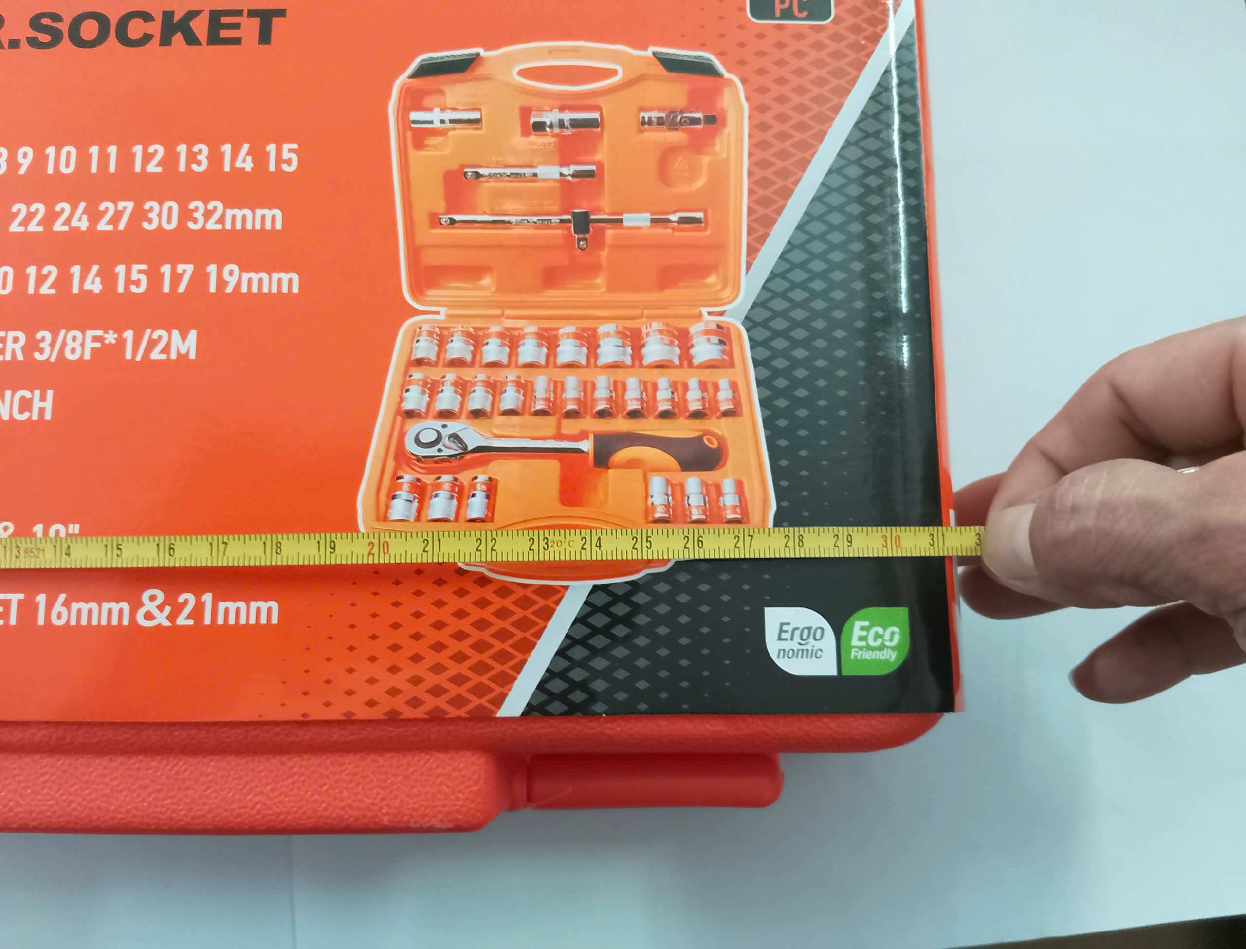 Hình ảnh 22 của mặt hàng Bộ tuýp 1/2"" 6 và 12 cạnh 32 chi tiết (xi bóng viền cam) ""cần vặn cao cấp" Asaki AK-9773