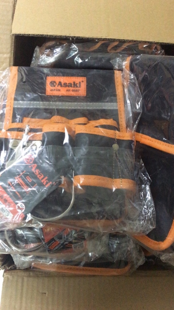 Hình ảnh 11 của mặt hàng Túi đeo thắt lưng đựng đồ nghề cao cấp (sử dụng chất liệu đặc biệt chống vật nhọn đâm thủng túi)" 7 ngăn Asaki AK-9985