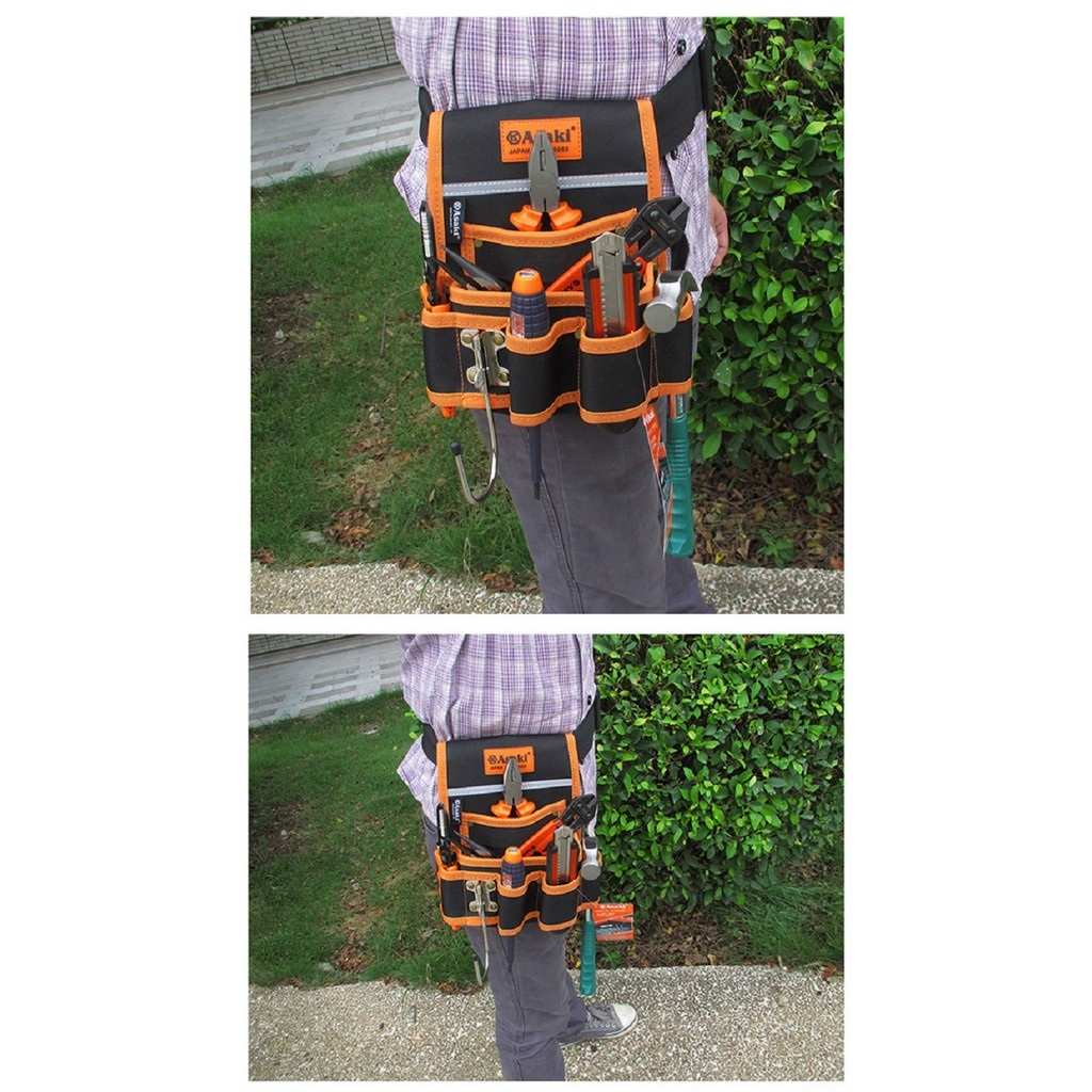 Hình ảnh 5 của mặt hàng Túi đeo thắt lưng đựng đồ nghề cao cấp (sử dụng chất liệu đặc biệt chống vật nhọn đâm thủng túi)" 7 ngăn Asaki AK-9985
