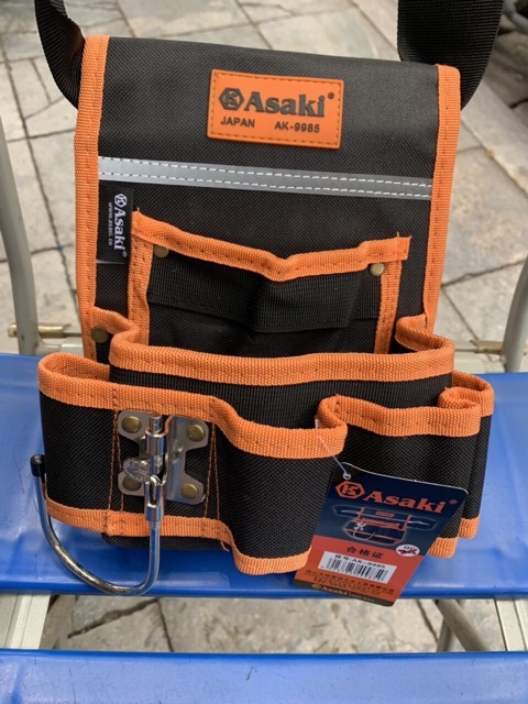 Hình ảnh 7 của mặt hàng Túi đeo thắt lưng đựng đồ nghề cao cấp (sử dụng chất liệu đặc biệt chống vật nhọn đâm thủng túi)" 7 ngăn Asaki AK-9985