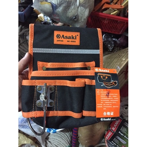 Hình ảnh 8 của mặt hàng Túi đeo thắt lưng đựng đồ nghề cao cấp (sử dụng chất liệu đặc biệt chống vật nhọn đâm thủng túi)" 7 ngăn Asaki AK-9985