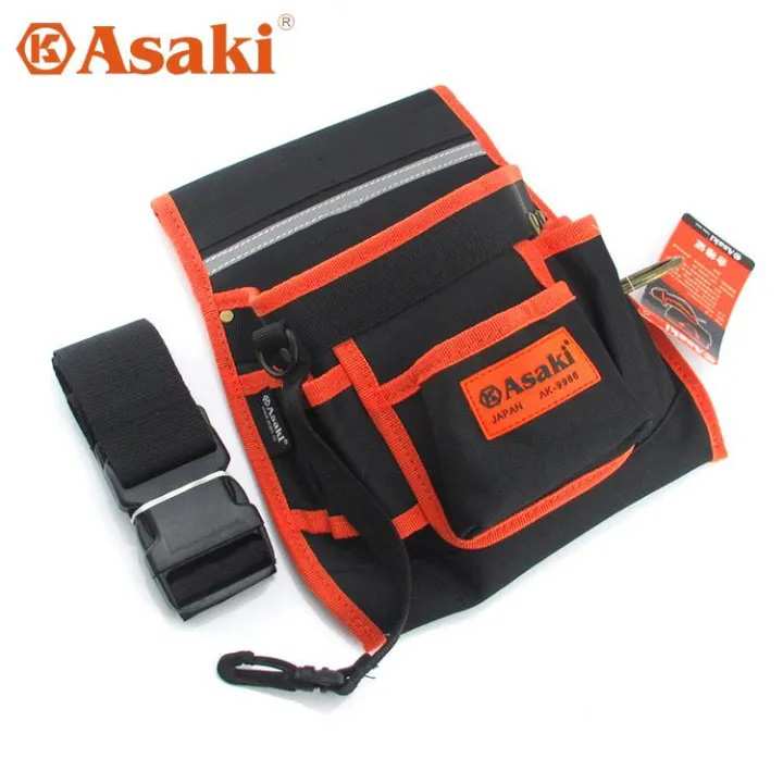 Hình ảnh 6 của mặt hàng Túi đeo thắt lưng đựng đồ nghề cao cấp (sử dụng chất liệu đặc biệt chống vật nhọn đâm thủng túi)" 11 ngăn Asaki AK-9986