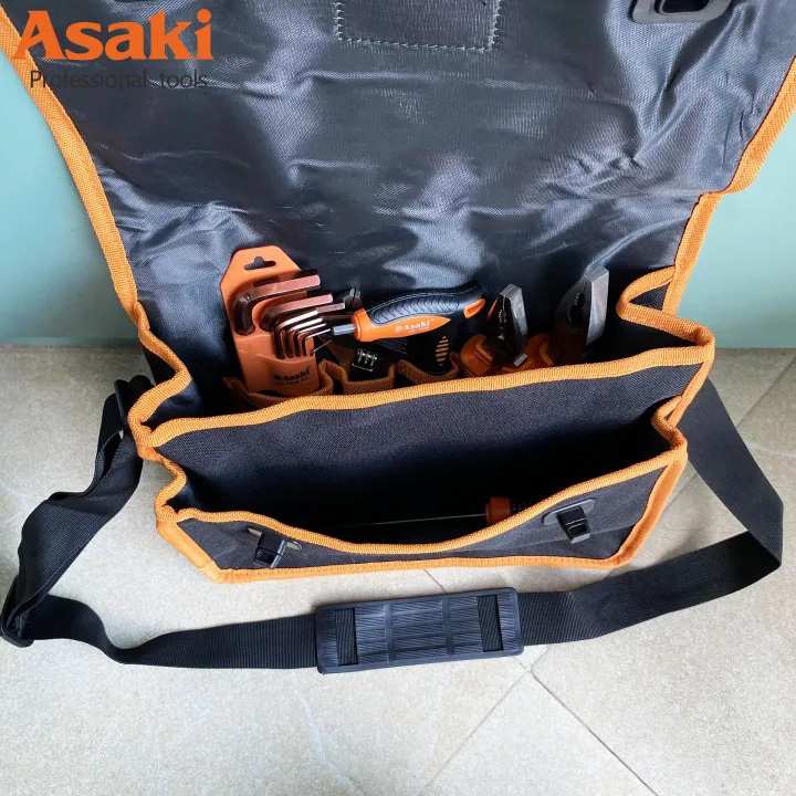 Hình ảnh 8 của mặt hàng Túi đeo vai đựng đồ nghề cao cấp (sử dụng chất liệu đặc biệt chống vật nhọn đâm thủng túi)" nhỏ Asaki AK-9987