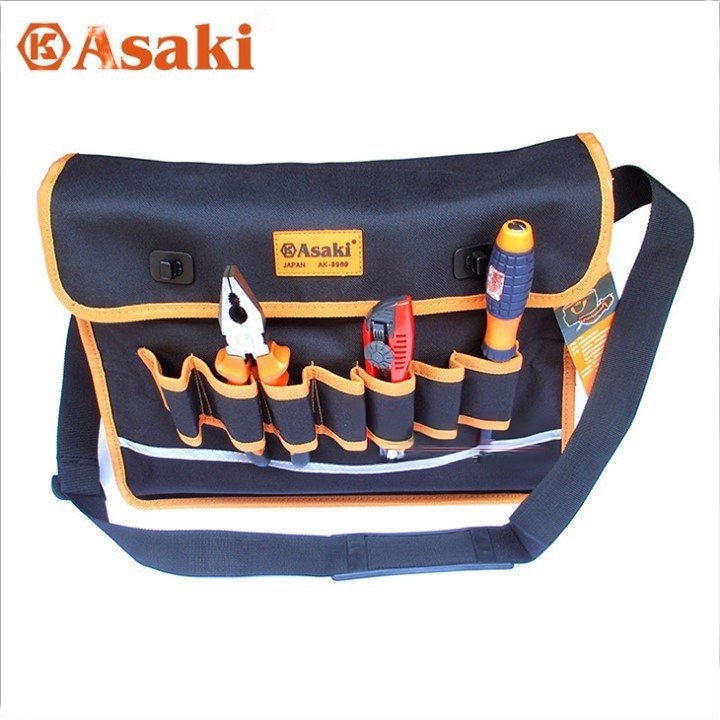 Hình ảnh 9 của mặt hàng Túi đeo vai đựng đồ nghề cao cấp (sử dụng chất liệu đặc biệt chống vật nhọn đâm thủng túi)" cỡ lớn Asaki AK-9989