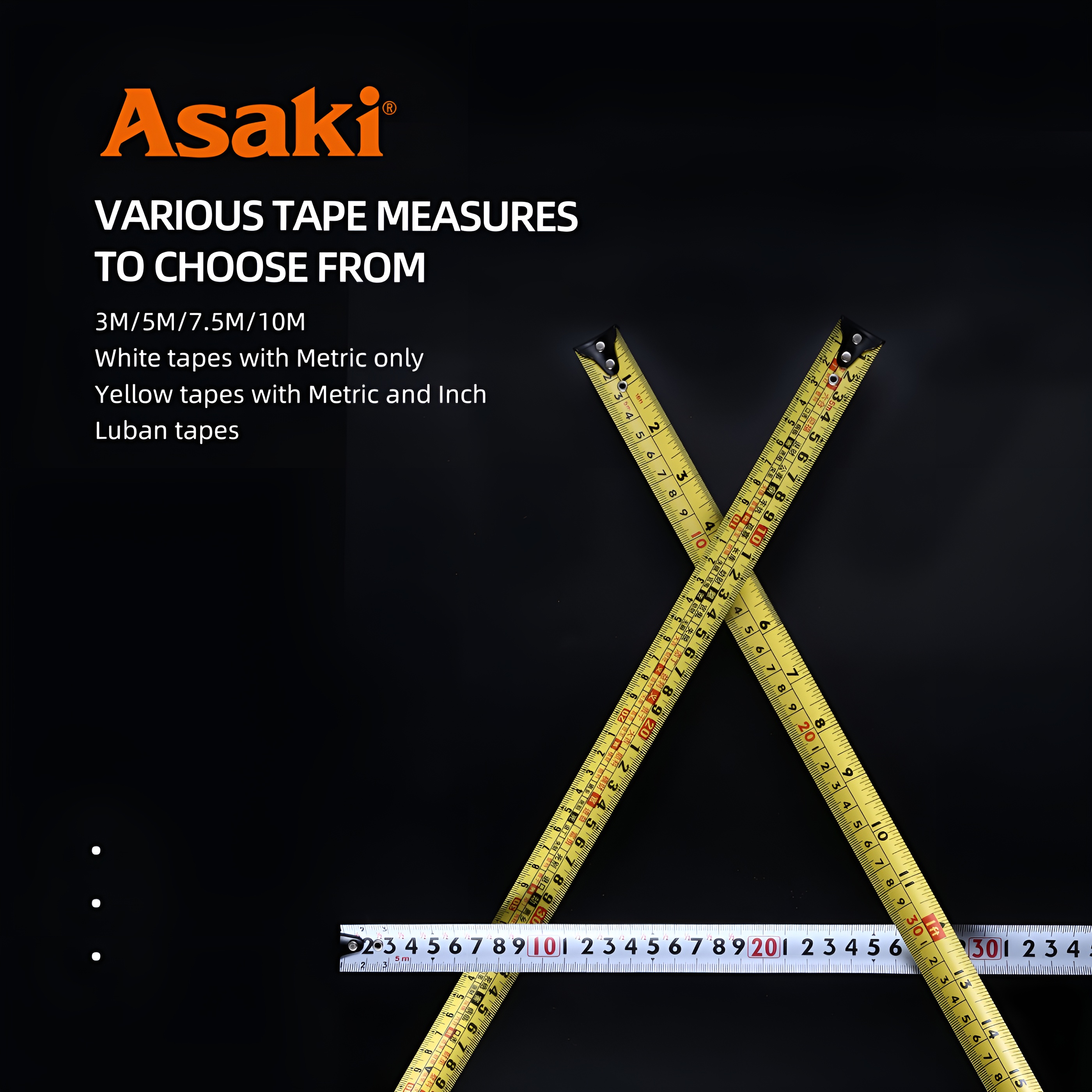 Hình ảnh 8 của mặt hàng Thước kéo nền trắng cao cấp Hệ Mét (vỏ bọc cao su chống va đập) 10m x 25mm Asaki AK-2783