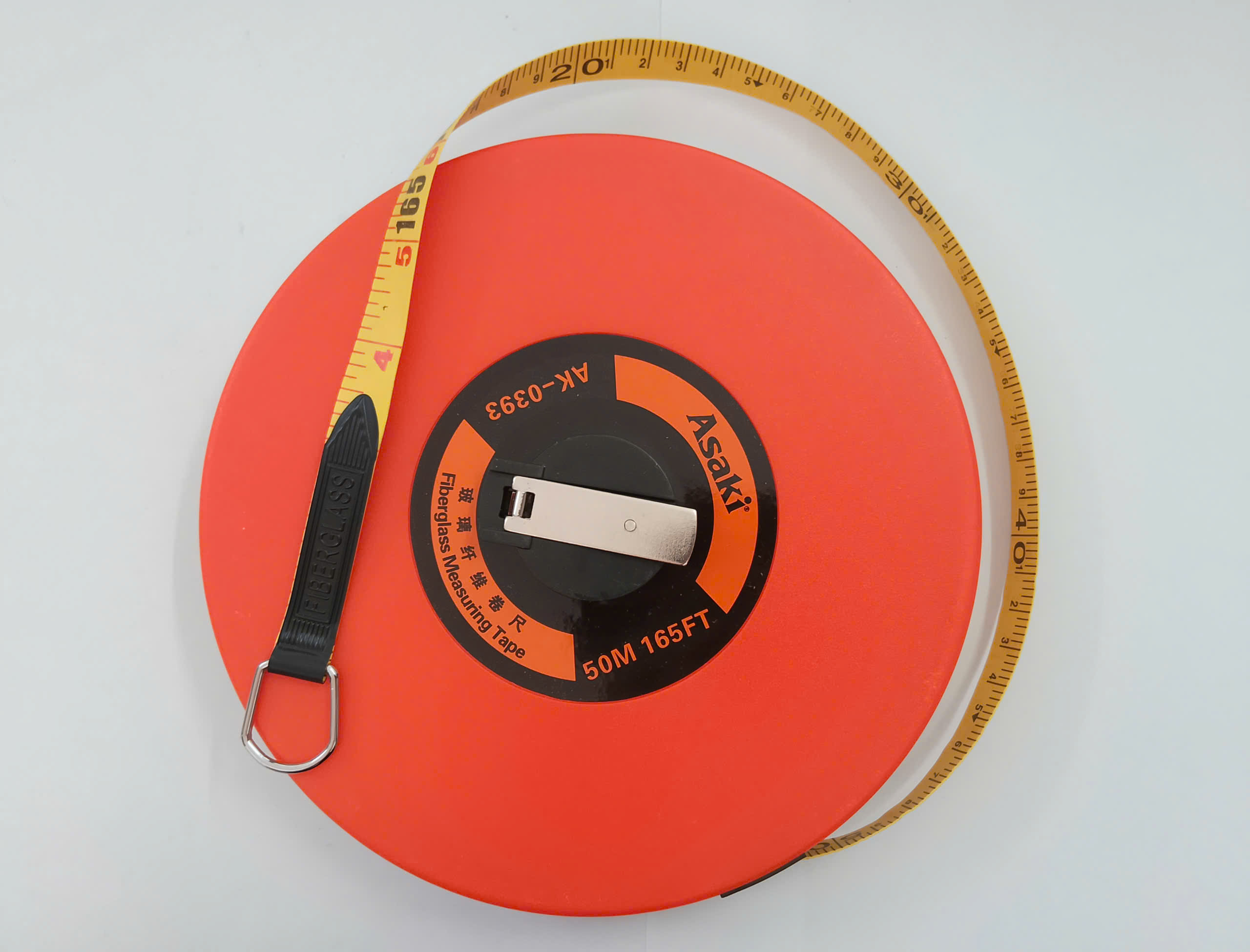 Hình ảnh 10 của mặt hàng Thước dây sợi thủy tinh nền vàng Hệ Inch & Mét - Chịu lực 70kg 50M Asaki AK-0393
