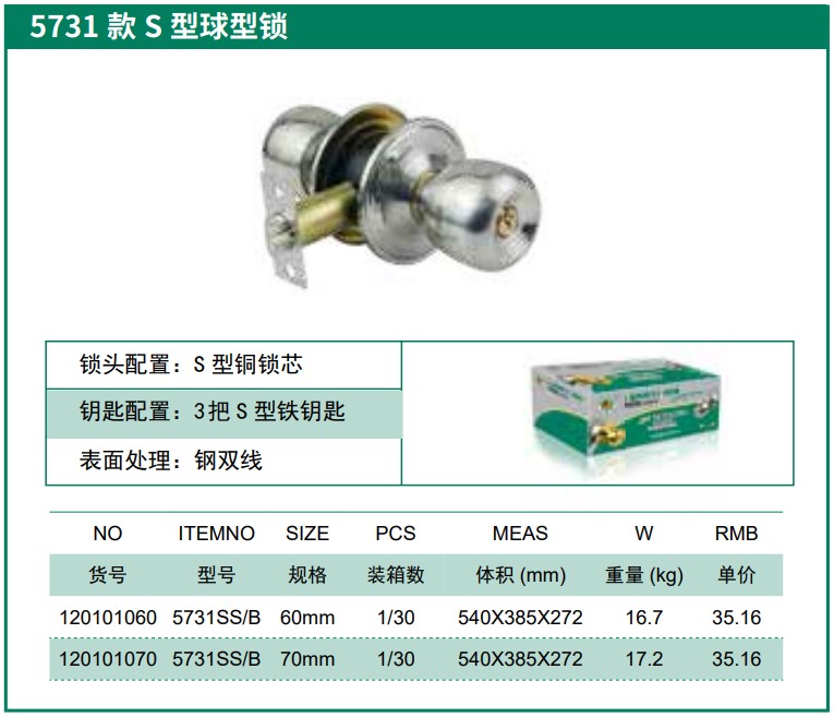 Hình ảnh 1 của mặt hàng Khóa tay nắm Sư Tử 5731 SS/B-60#