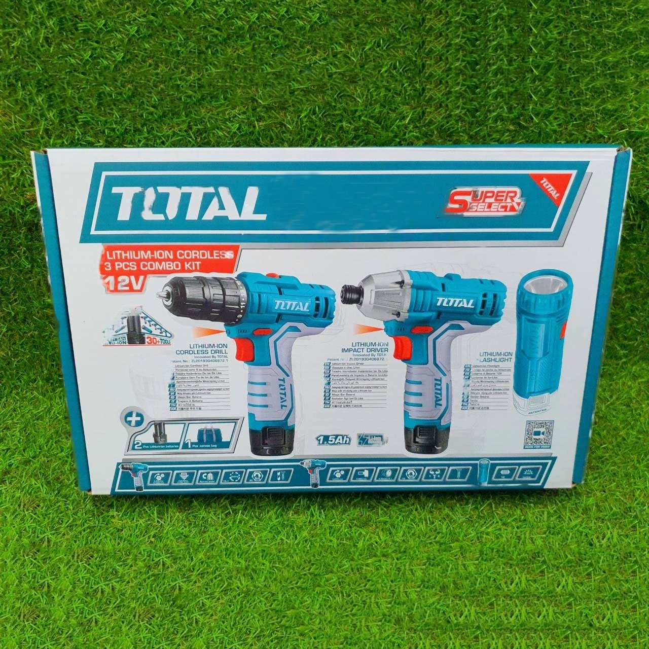 Hình ảnh 1 của mặt hàng Bộ combo máy siết vít pin, khoan pin và đèn pin 12V total TKLI1203