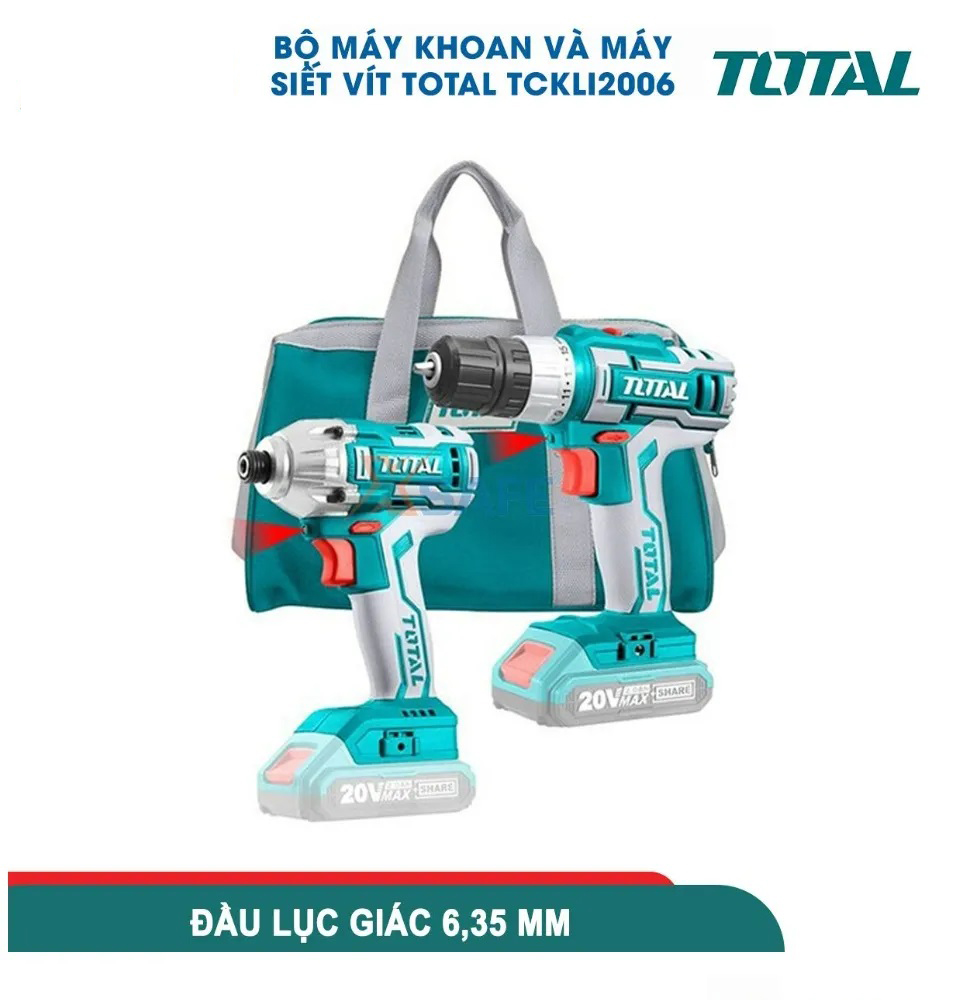 Hình ảnh 3 của mặt hàng Bộ combo máy siết vít và máy khoan dùng pin 20V total TCKLI2006