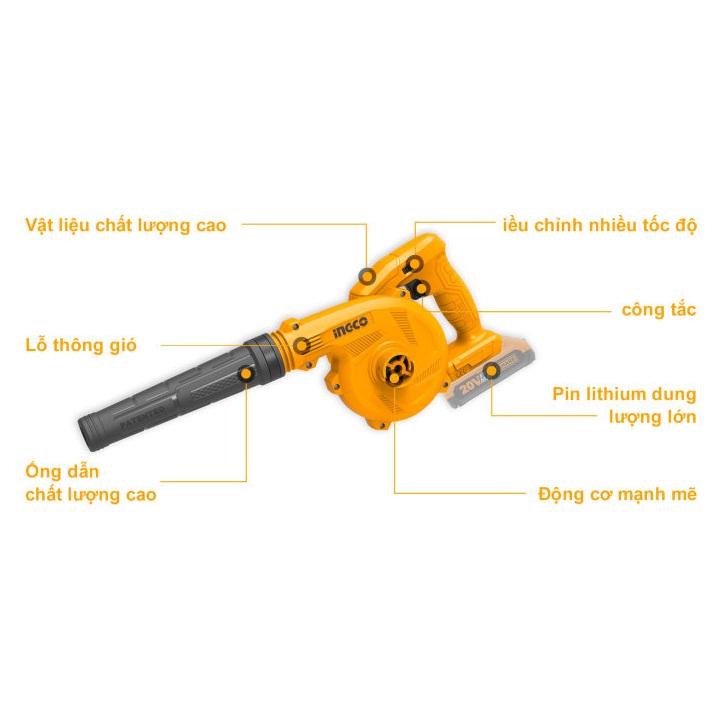 Hình ảnh 6 của mặt hàng Máy thổi bụi dùng pin 20V Ingco CABLI20018