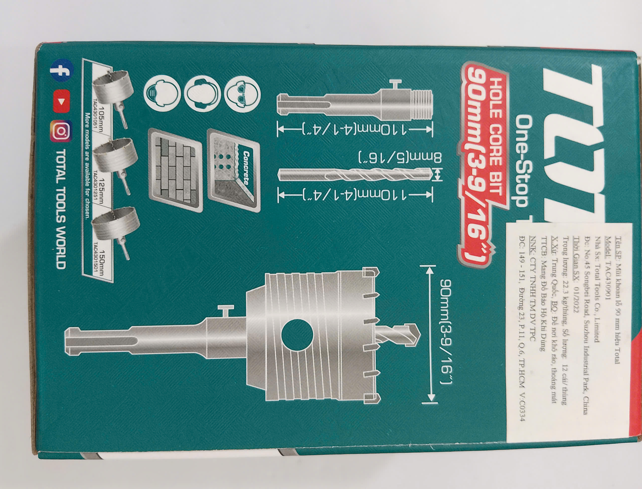 Hình ảnh 12 của mặt hàng Mũi khoan lỗ 90mm total TAC430901