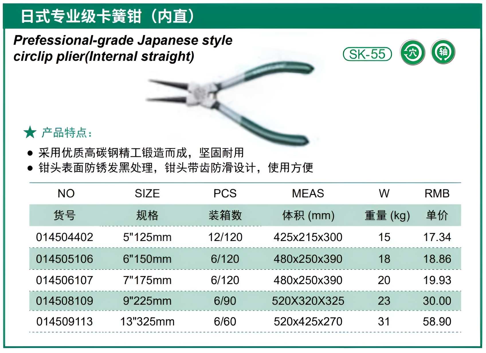 Hình ảnh 1 của mặt hàng Kìm phe phong cách Nhật Bản chuyên nghiệp (thẳng vô) 13"325mm Berrylion 014509113