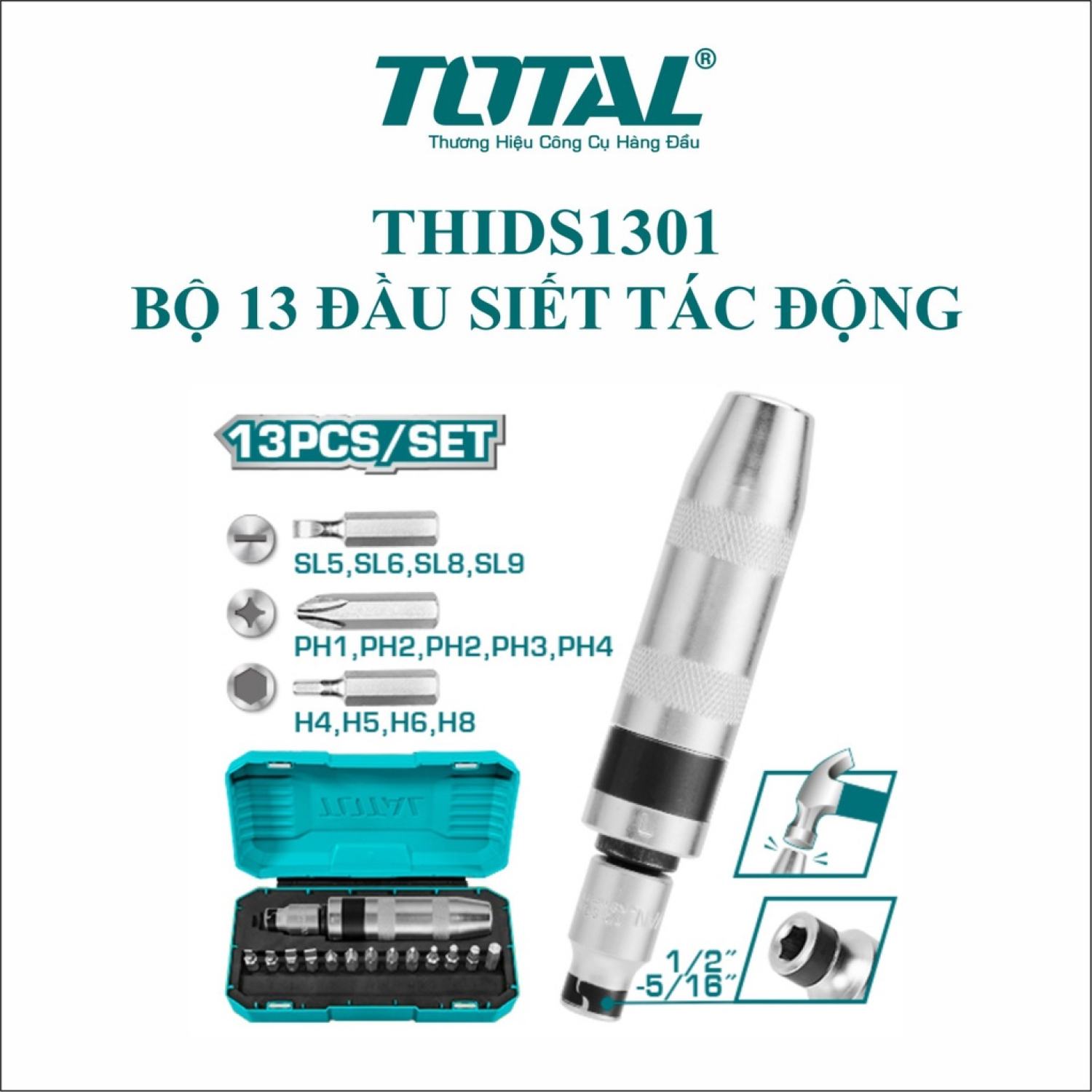 Hình ảnh 1 của mặt hàng Bộ 13 đầu siết tác động total THIDS1301