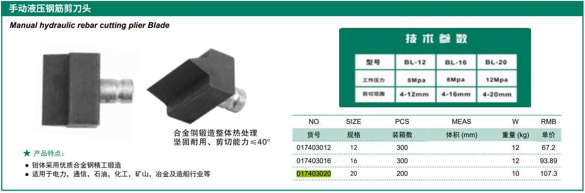 Hình ảnh 1 của mặt hàng Lưỡi kìm cắt sắt thủy lực 20mm Berrylion 017403020