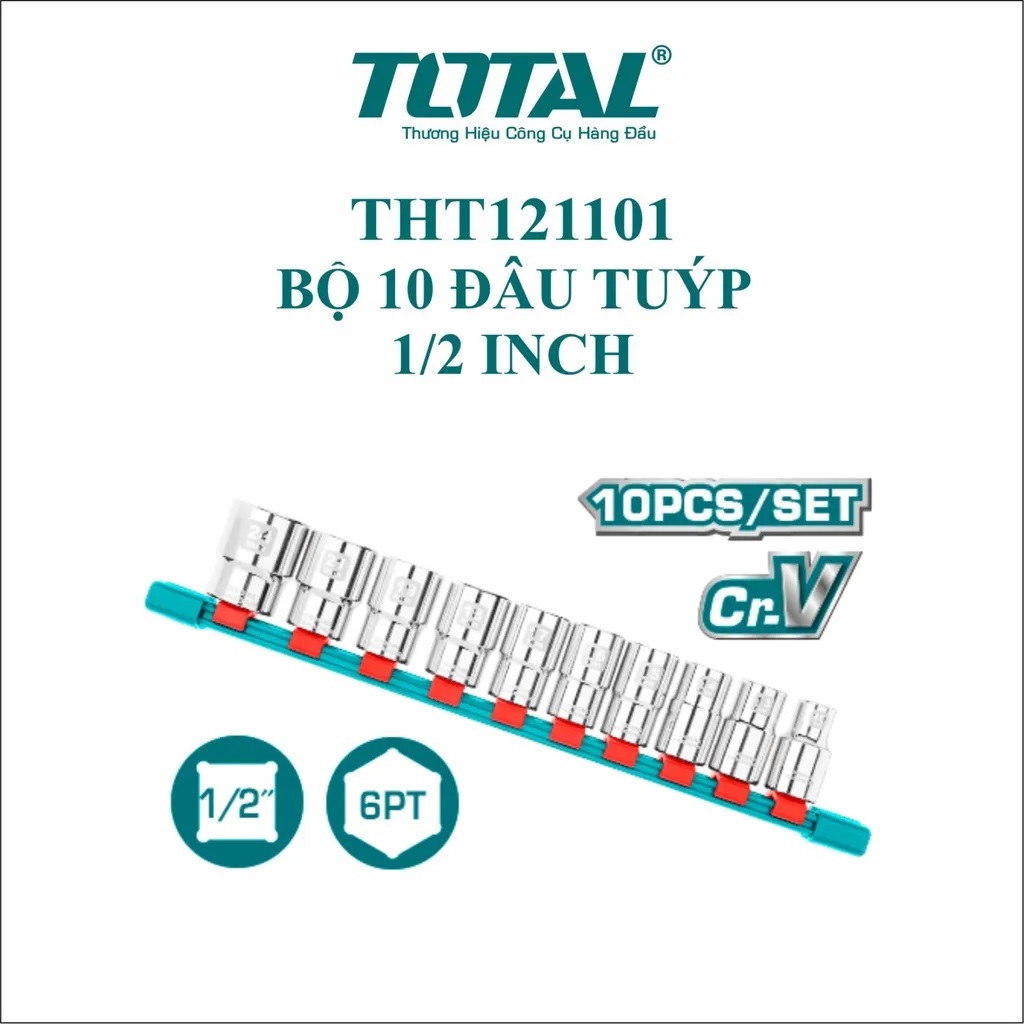 Hình ảnh 1 của mặt hàng Bộ 10 đầu tuýp 1/2 inch total THT121101