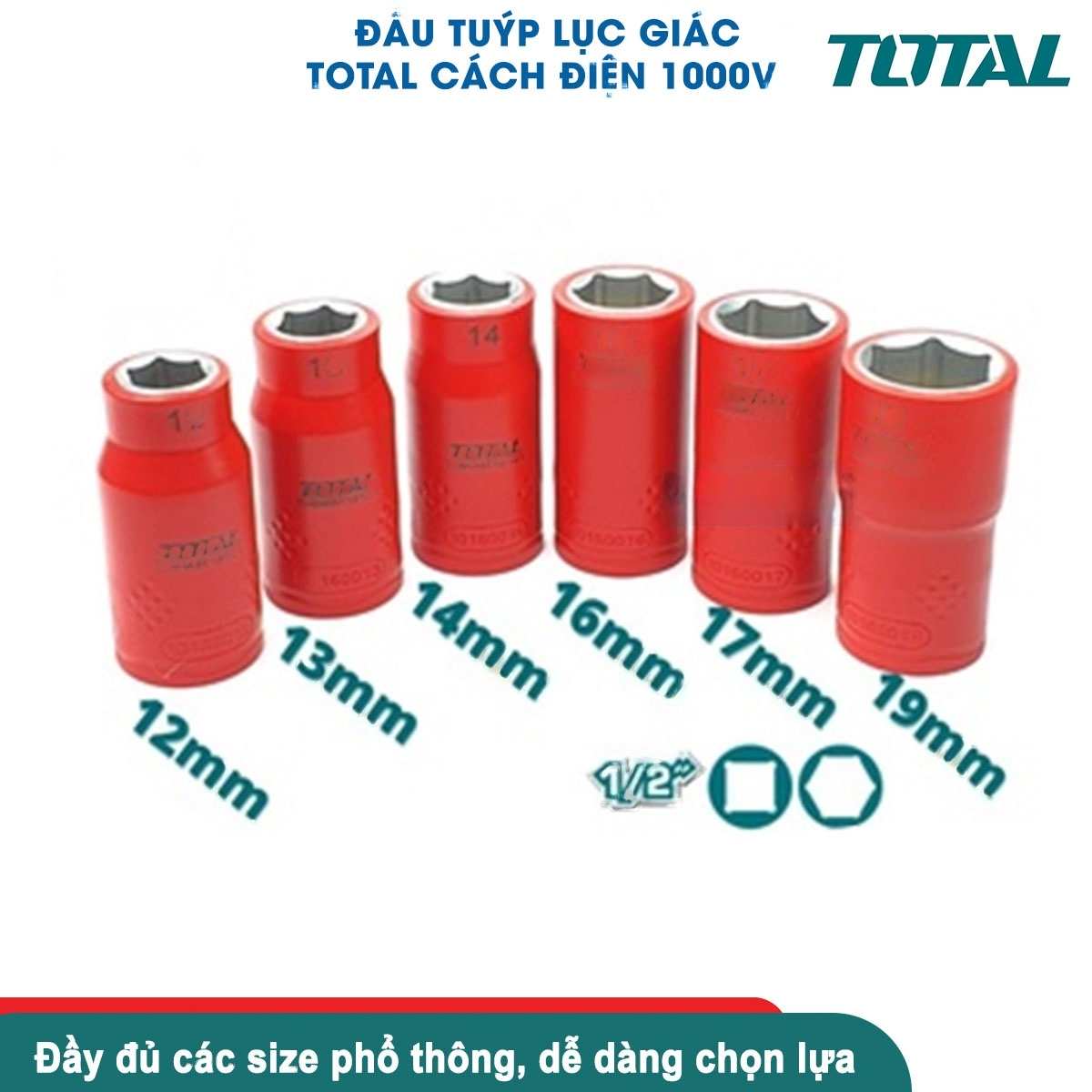 Hình ảnh 3 của mặt hàng Đầu tuýp lục giác cách điện 1/2 inch 19mm total THIHAST12191