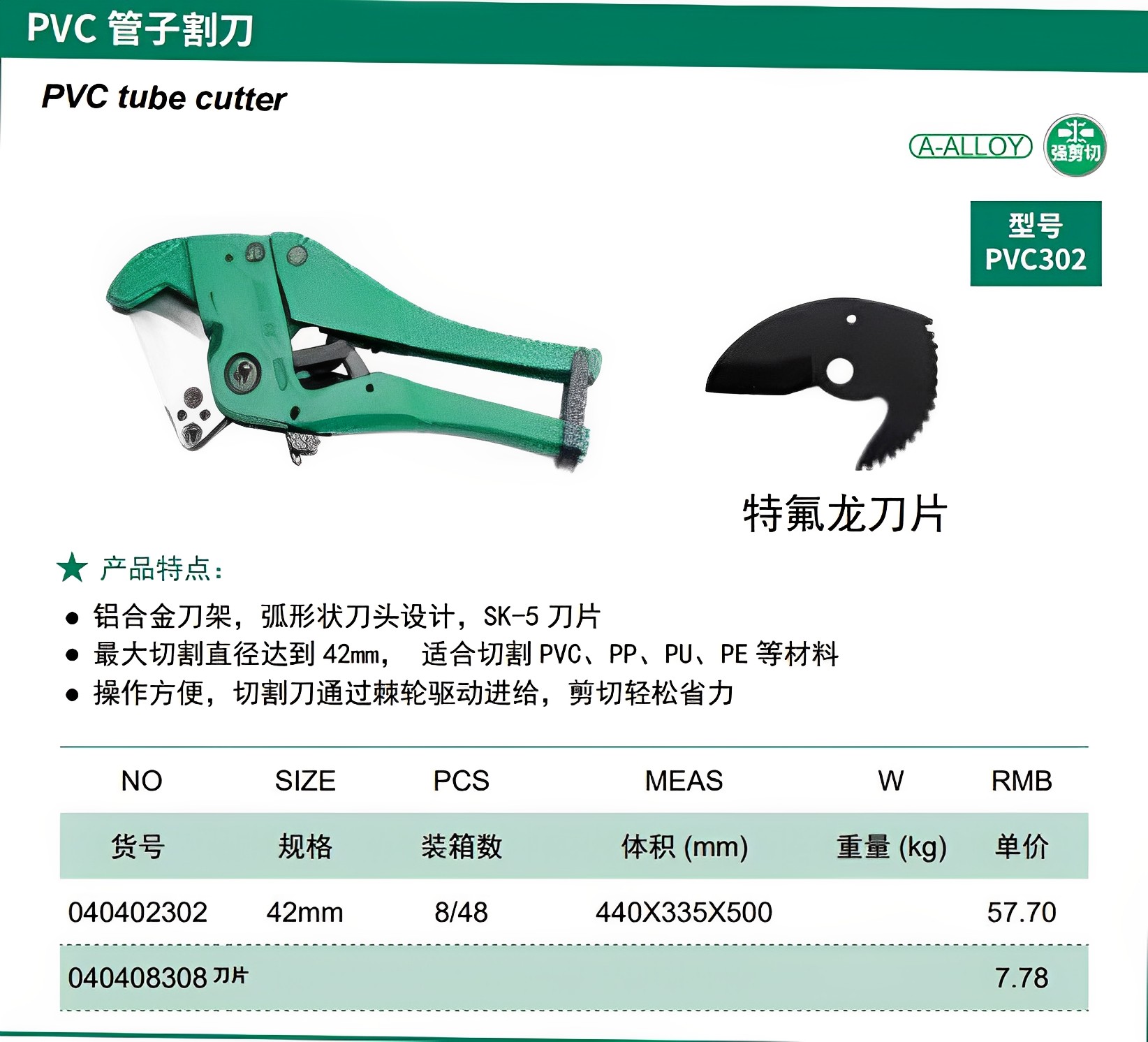 Hình ảnh 1 của mặt hàng Dao cắt ống nhựa PVC-302 42mm Berrylion 040402302