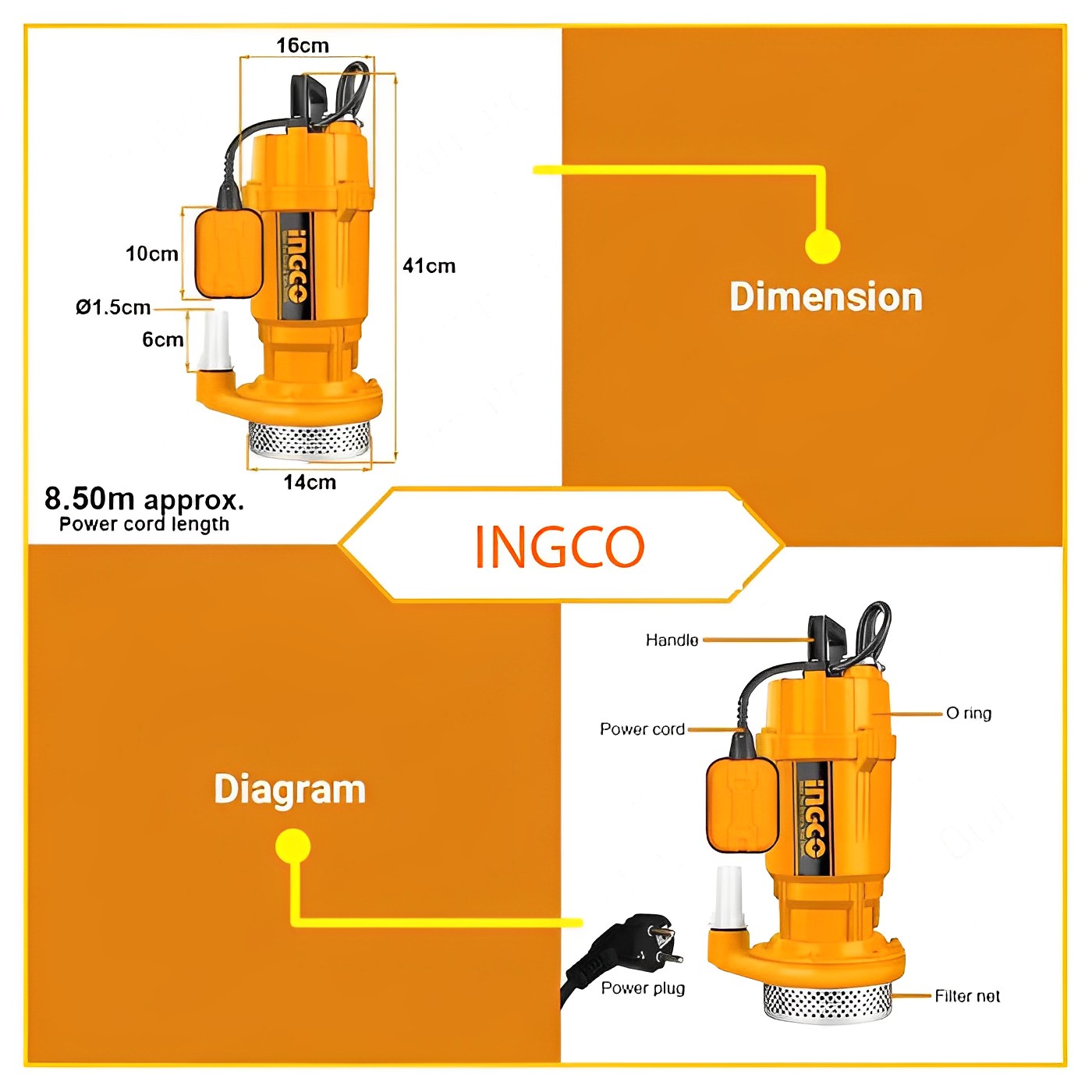 Hình ảnh 4 của mặt hàng Máy bơm chìm nước sạch Ingco SPC7508